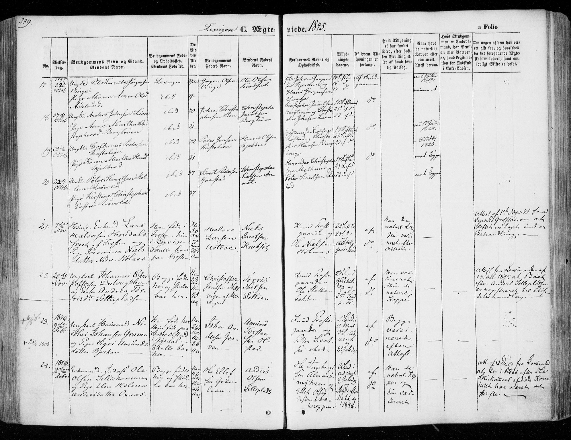Ministerialprotokoller, klokkerbøker og fødselsregistre - Nord-Trøndelag, SAT/A-1458/701/L0007: Parish register (official) no. 701A07 /1, 1842-1854, p. 239