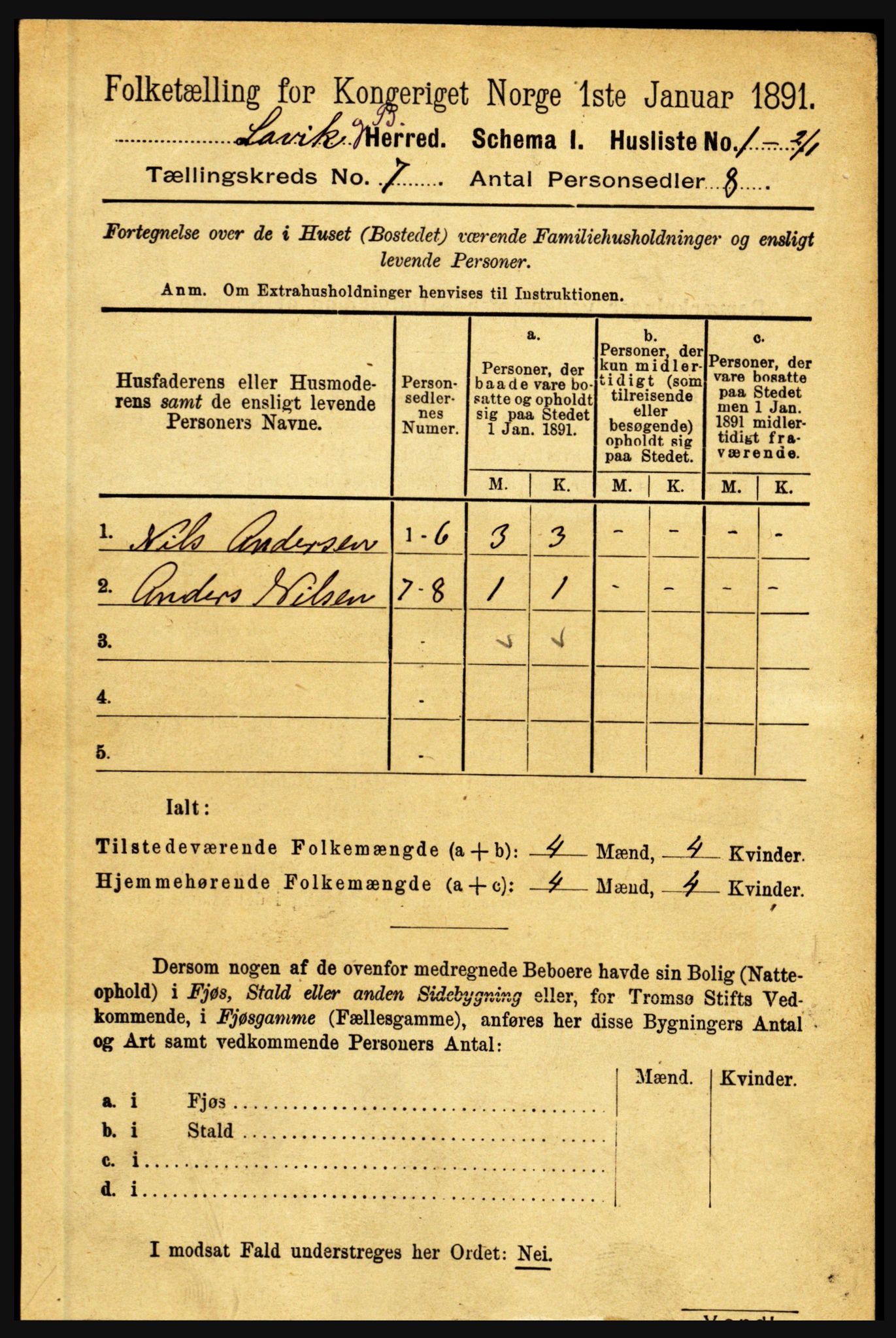 RA, 1891 census for 1415 Lavik og Brekke, 1891, p. 1322