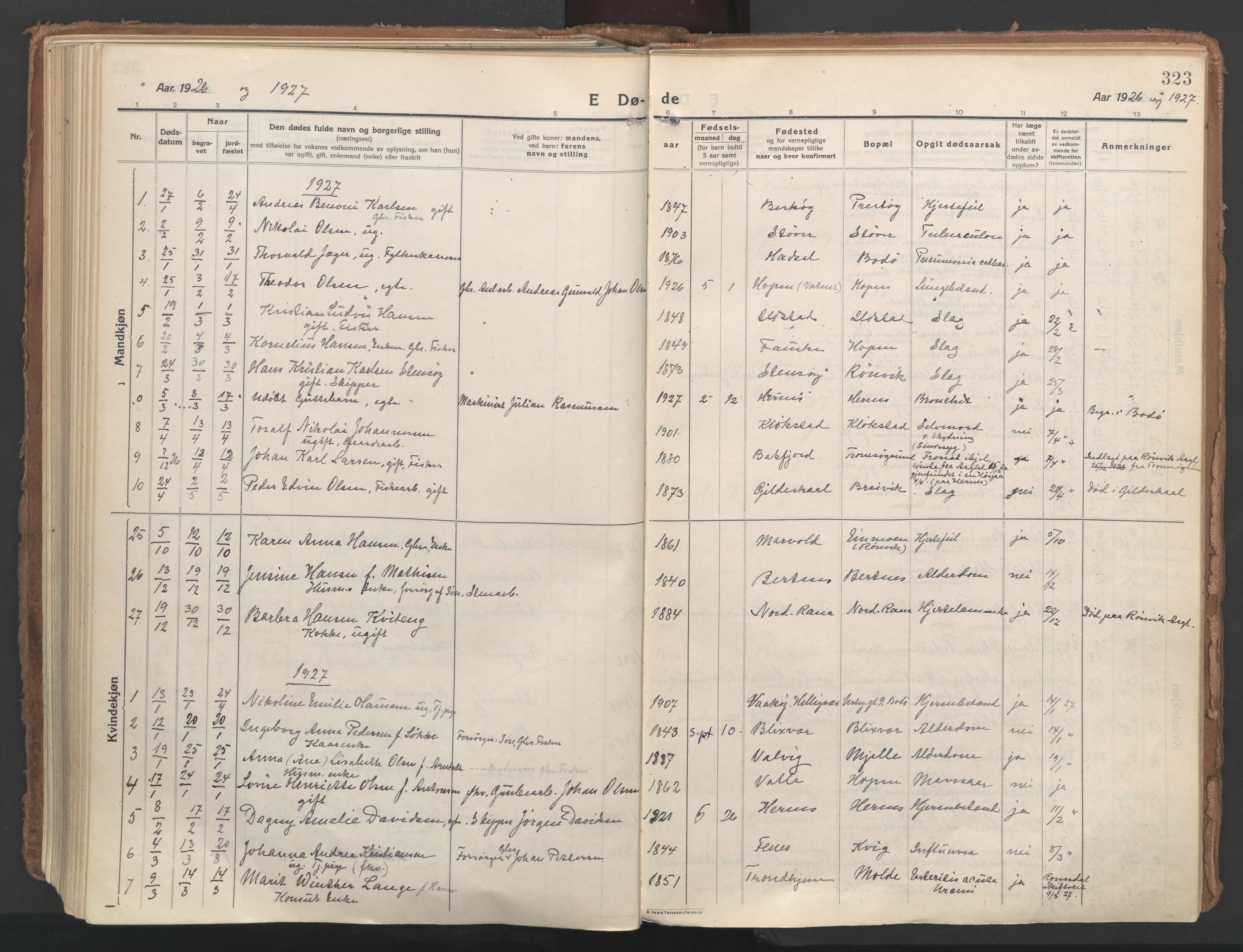 Ministerialprotokoller, klokkerbøker og fødselsregistre - Nordland, SAT/A-1459/802/L0060: Parish register (official) no. 802A07, 1916-1933, p. 323