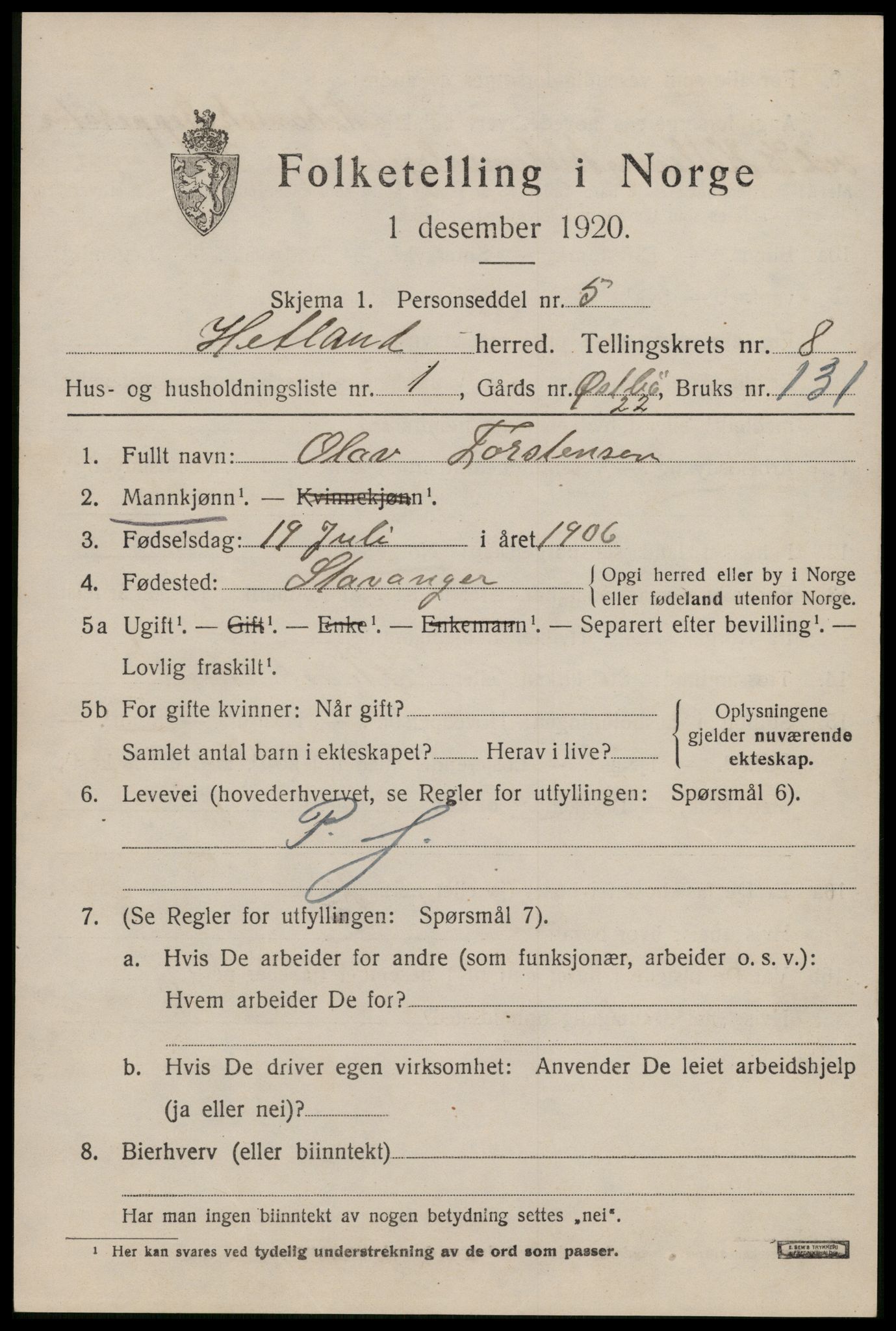 SAST, 1920 census for Hetland, 1920, p. 15451