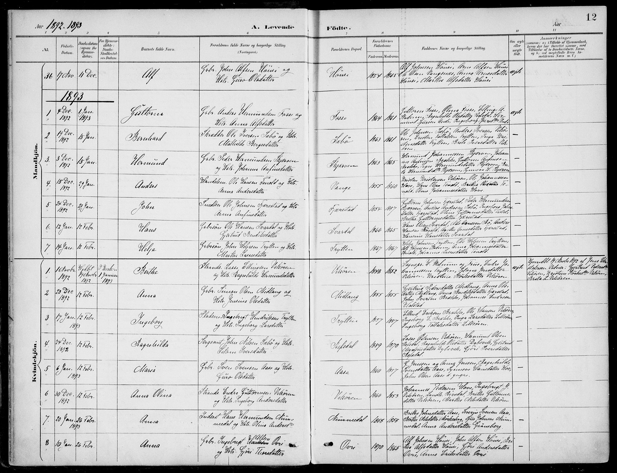 Vik sokneprestembete, AV/SAB-A-81501/H/Haa/Haab/L0002: Parish register (official) no. B  2, 1891-1907, p. 12