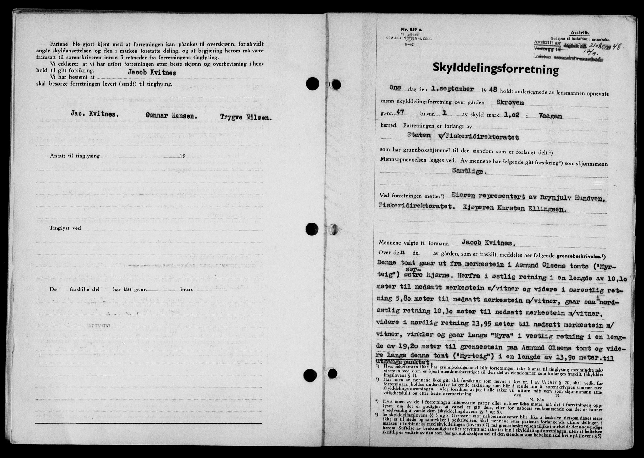 Lofoten sorenskriveri, SAT/A-0017/1/2/2C/L0019a: Mortgage book no. 19a, 1948-1948, Diary no: : 2108/1948