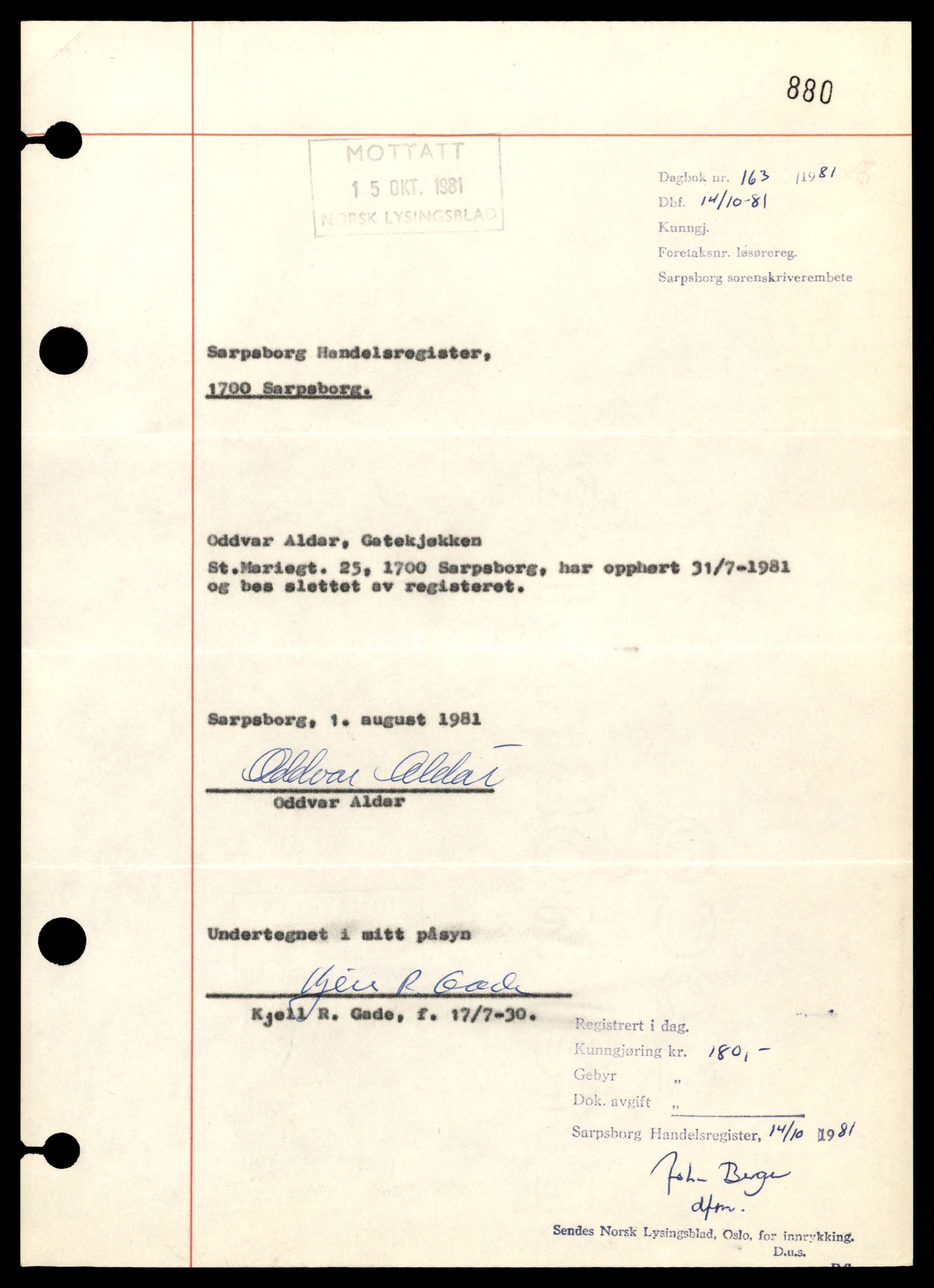 Sarpsborg tingrett, SAT/A-10471a/K/Kb/Kbe/L0004: Enkeltmannsforetak, O - S, 1890-1989, p. 3