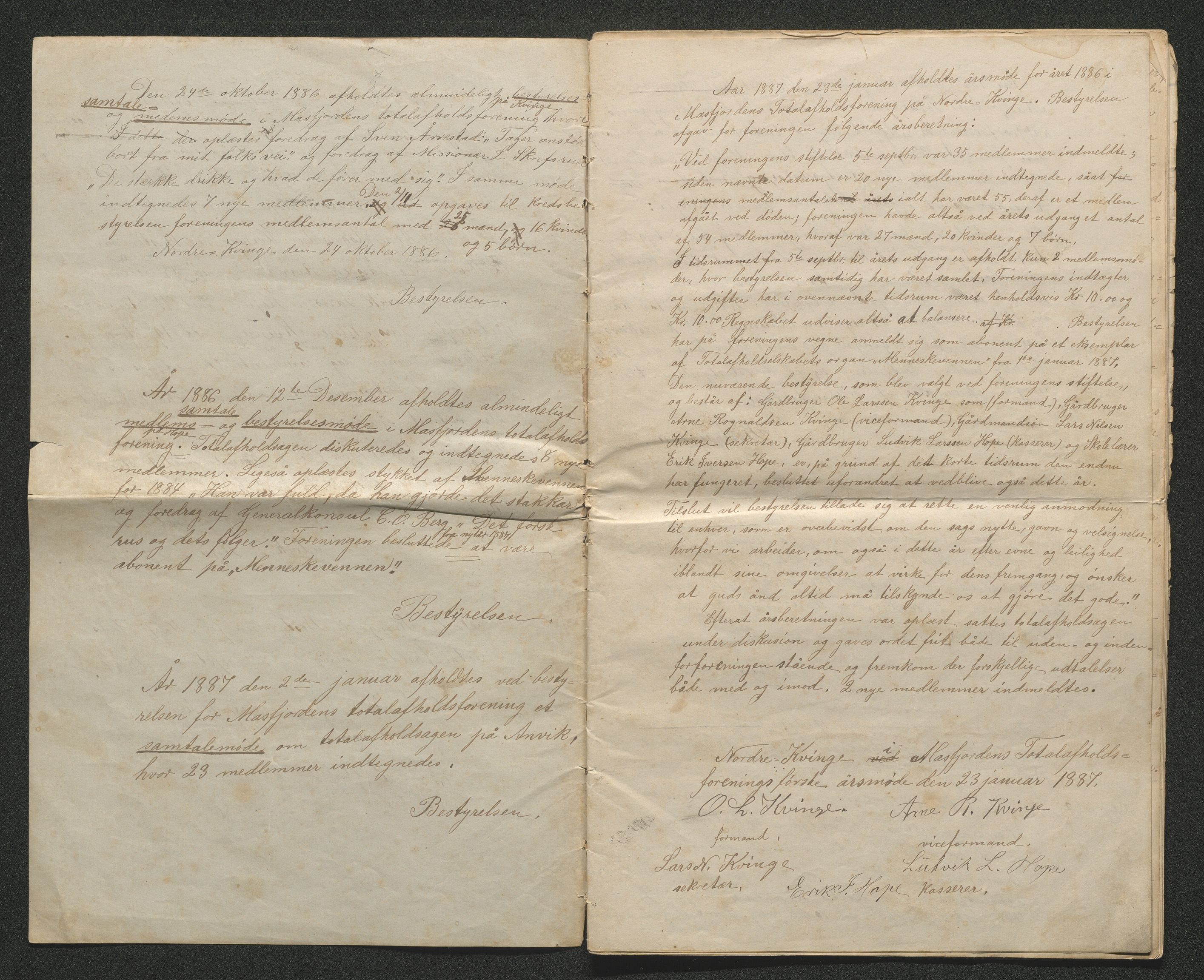 Masfjorden totalavholdsforening, IKAH/1266-Pa0009/A/Aa/L0001: Møtebok med medlemsregister for Masfjorden totalavholsforening, 1886-1890