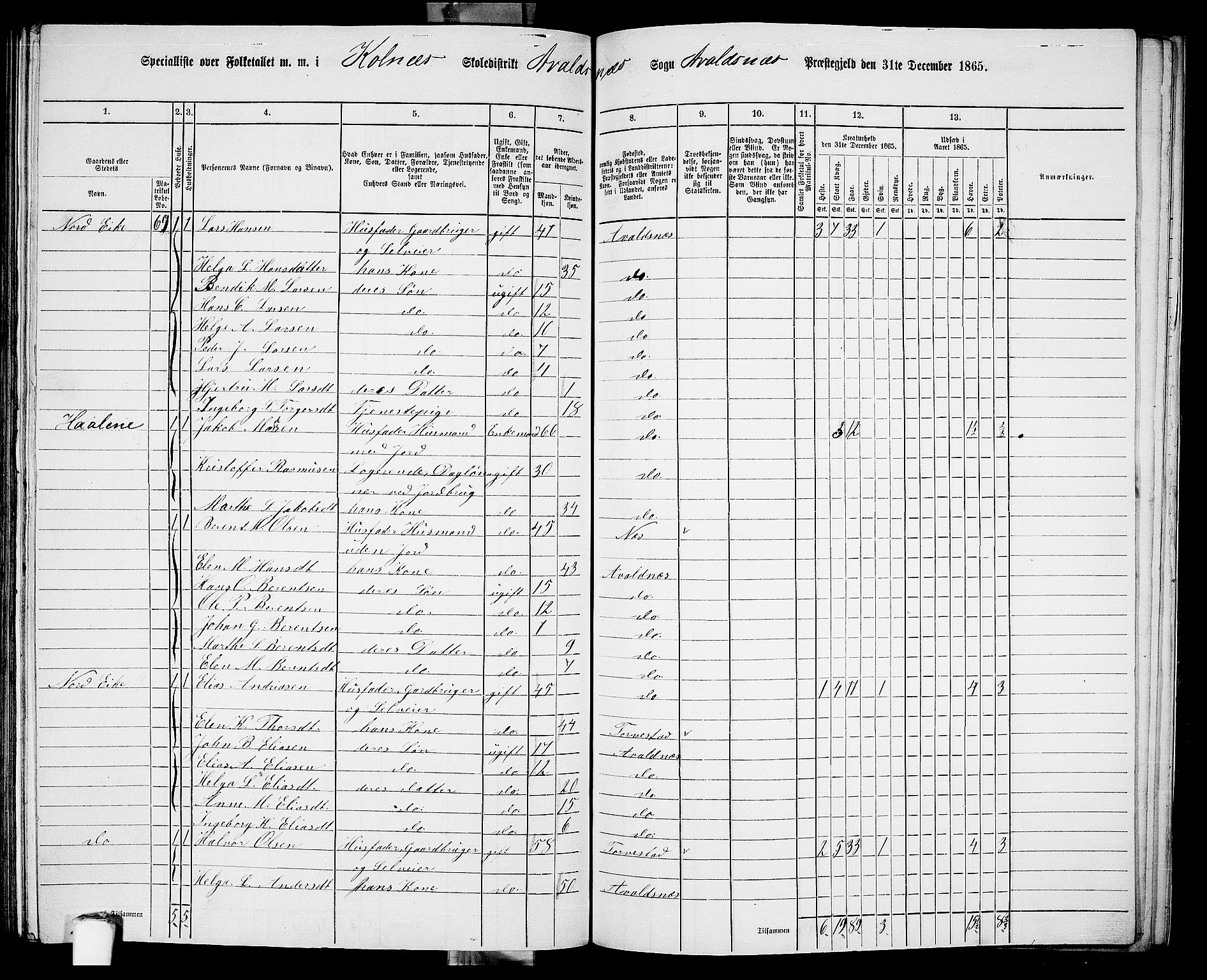 RA, 1865 census for Avaldsnes, 1865, p. 206