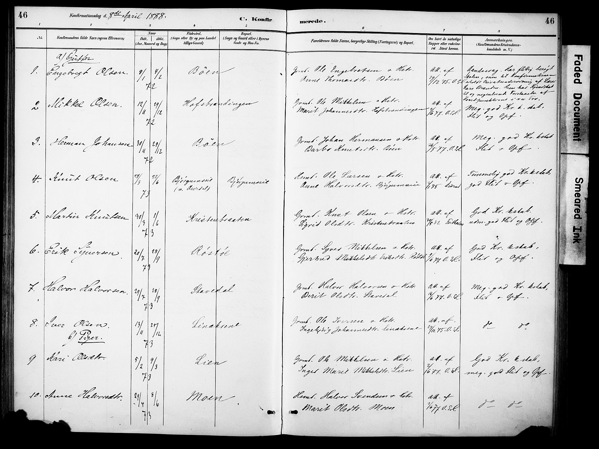 Sør-Aurdal prestekontor, SAH/PREST-128/H/Ha/Haa/L0010: Parish register (official) no. 10, 1886-1906, p. 46