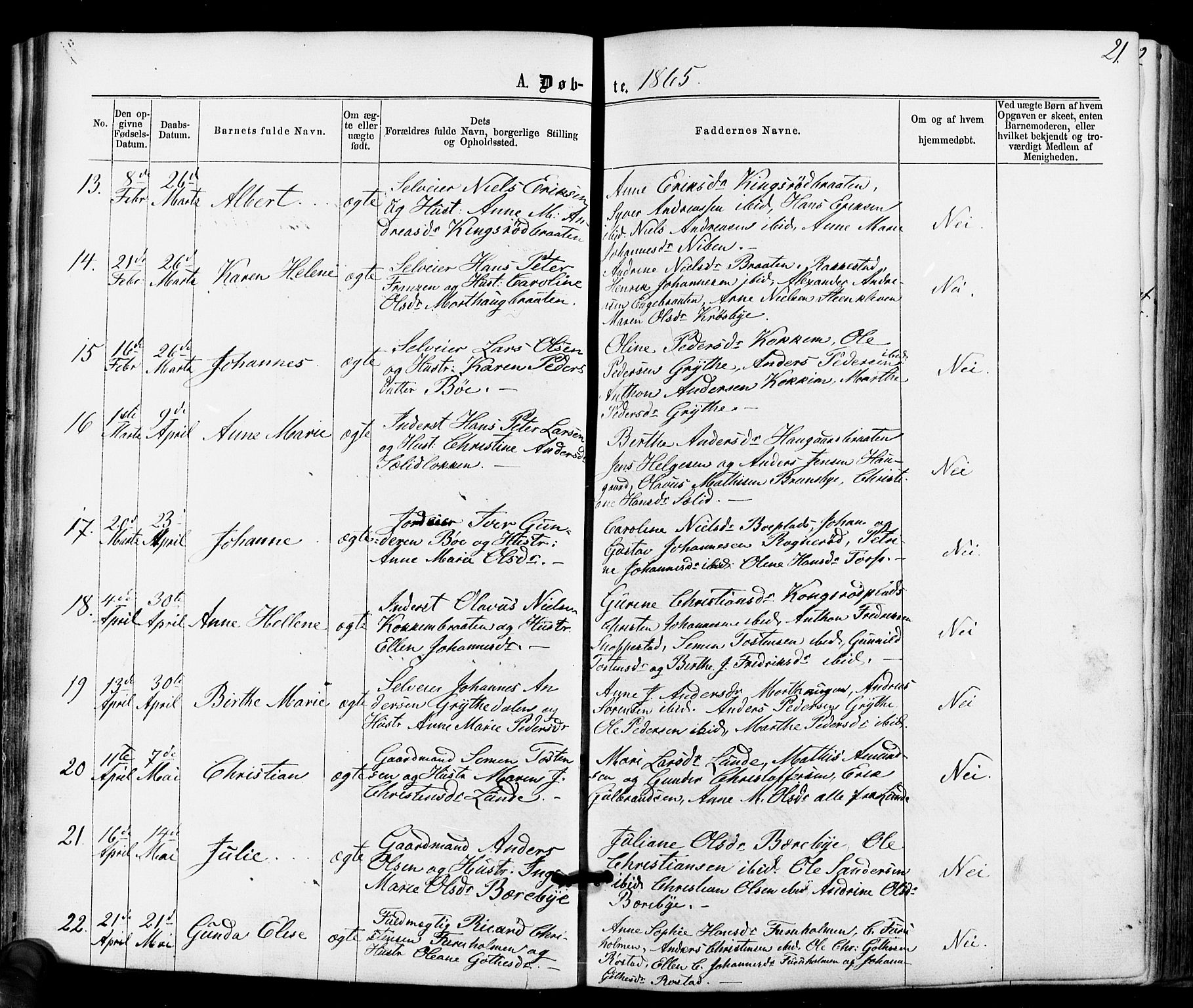 Varteig prestekontor Kirkebøker, SAO/A-10447a/F/Fa/L0001: Parish register (official) no. 1, 1861-1877, p. 21