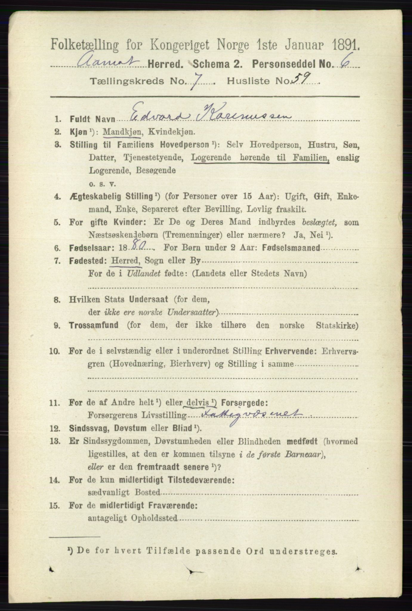 RA, 1891 census for 0429 Åmot, 1891, p. 3297