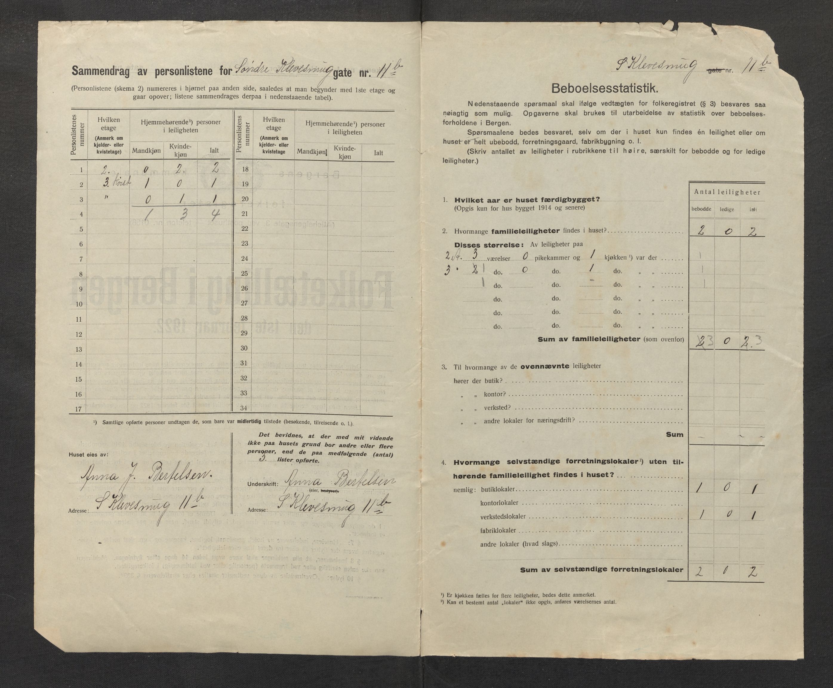 SAB, Municipal Census 1922 for Bergen, 1922, p. 18735