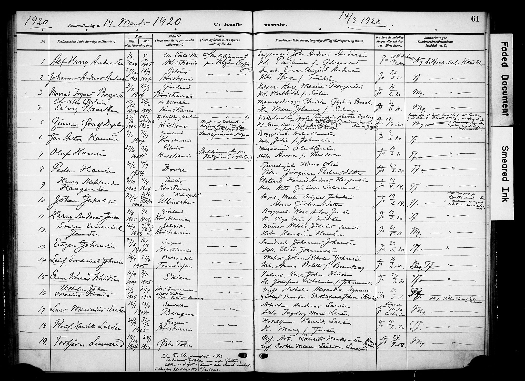 Nes prestekontor, Hedmark, AV/SAH-PREST-020/K/Ka/L0012: Parish register (official) no. 12, 1906-1920, p. 61