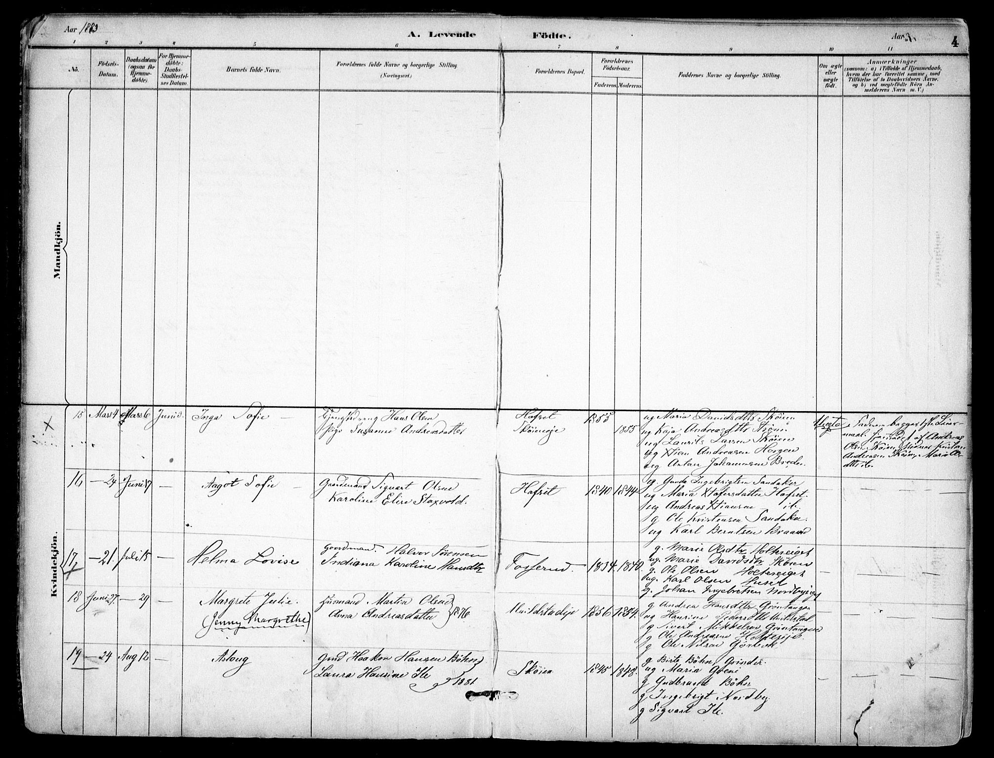 Nes prestekontor Kirkebøker, AV/SAO-A-10410/F/Fb/L0002: Parish register (official) no. II 2, 1883-1918, p. 4