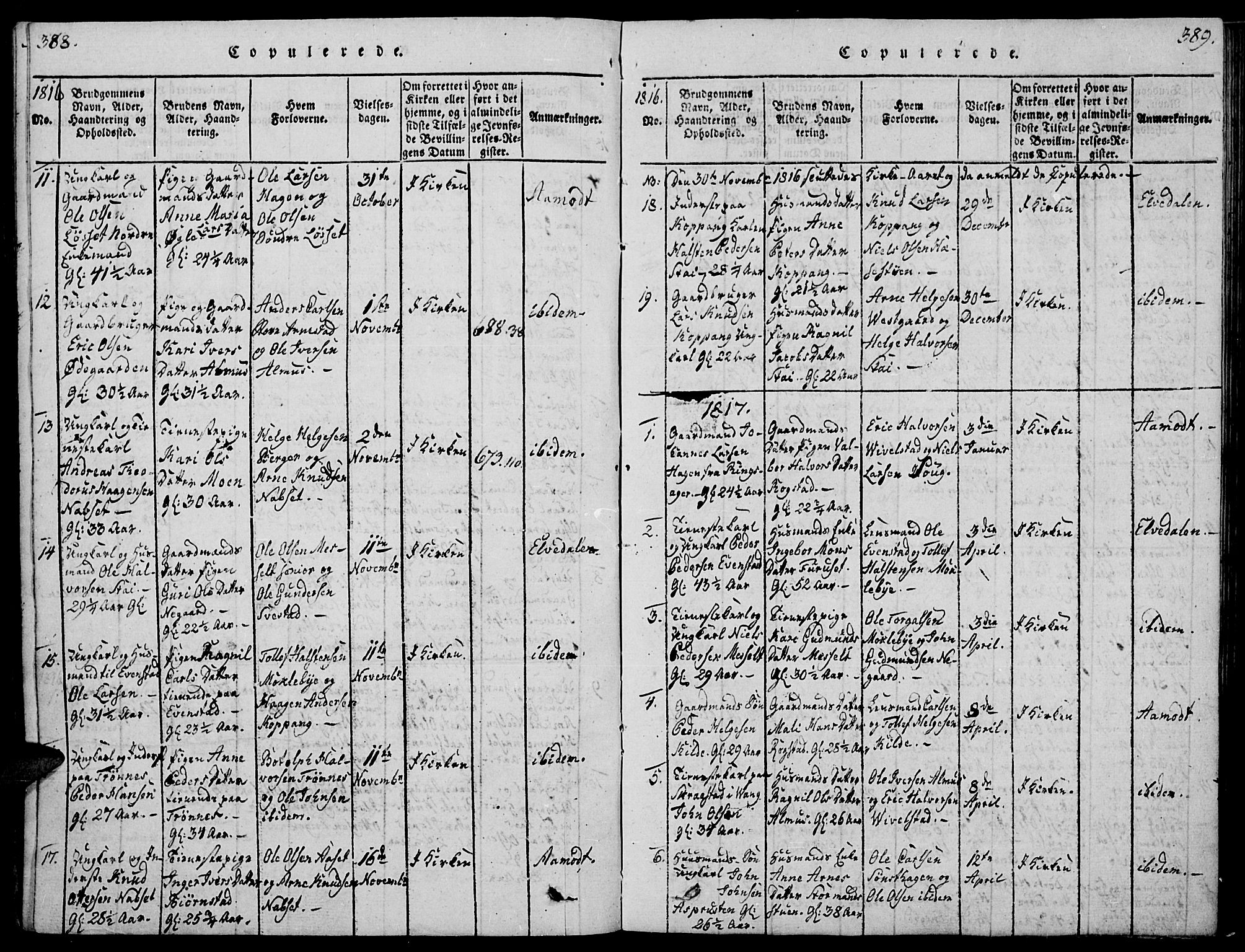 Åmot prestekontor, Hedmark, SAH/PREST-056/H/Ha/Haa/L0005: Parish register (official) no. 5, 1815-1841, p. 388-389