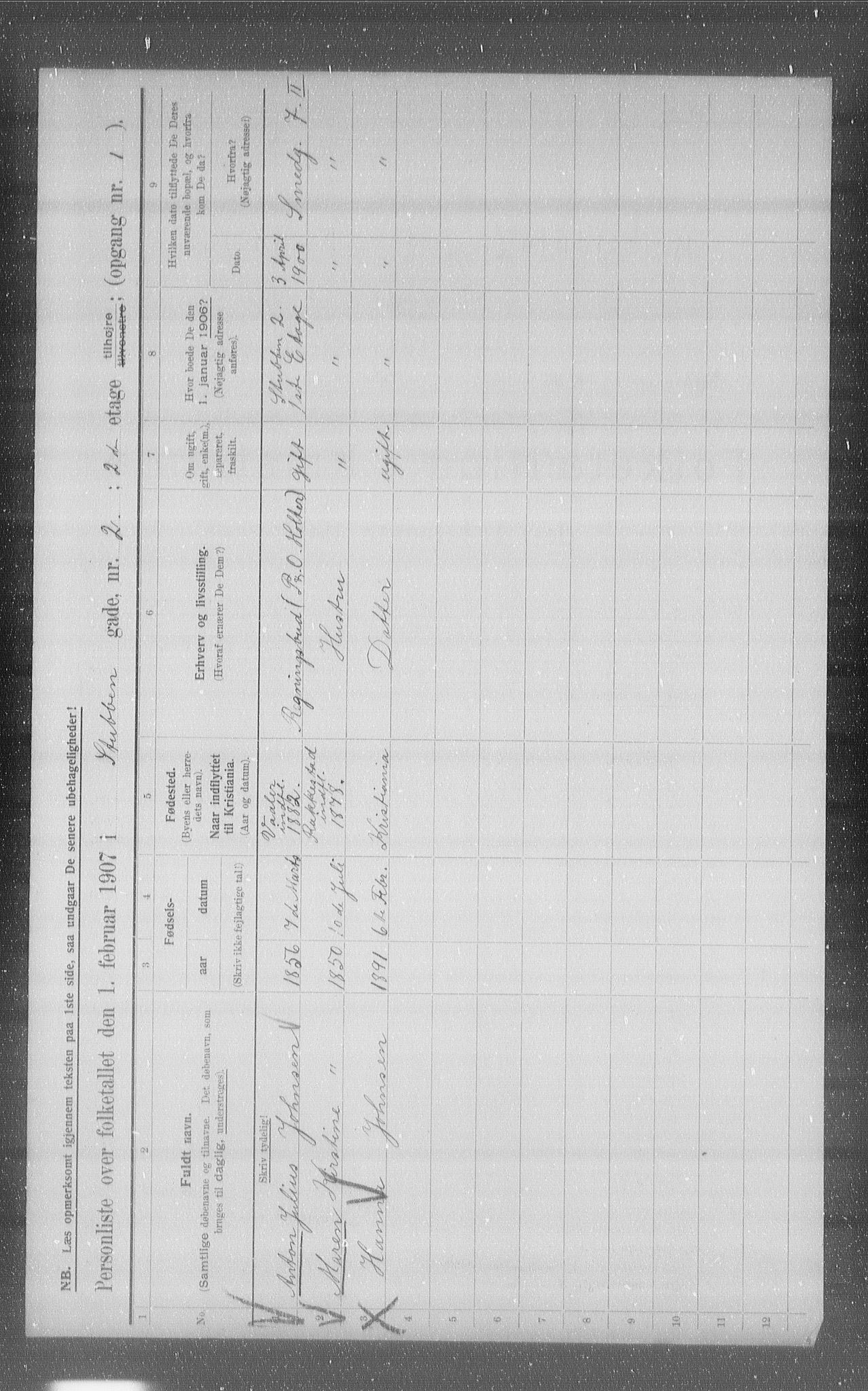 OBA, Municipal Census 1907 for Kristiania, 1907, p. 53197