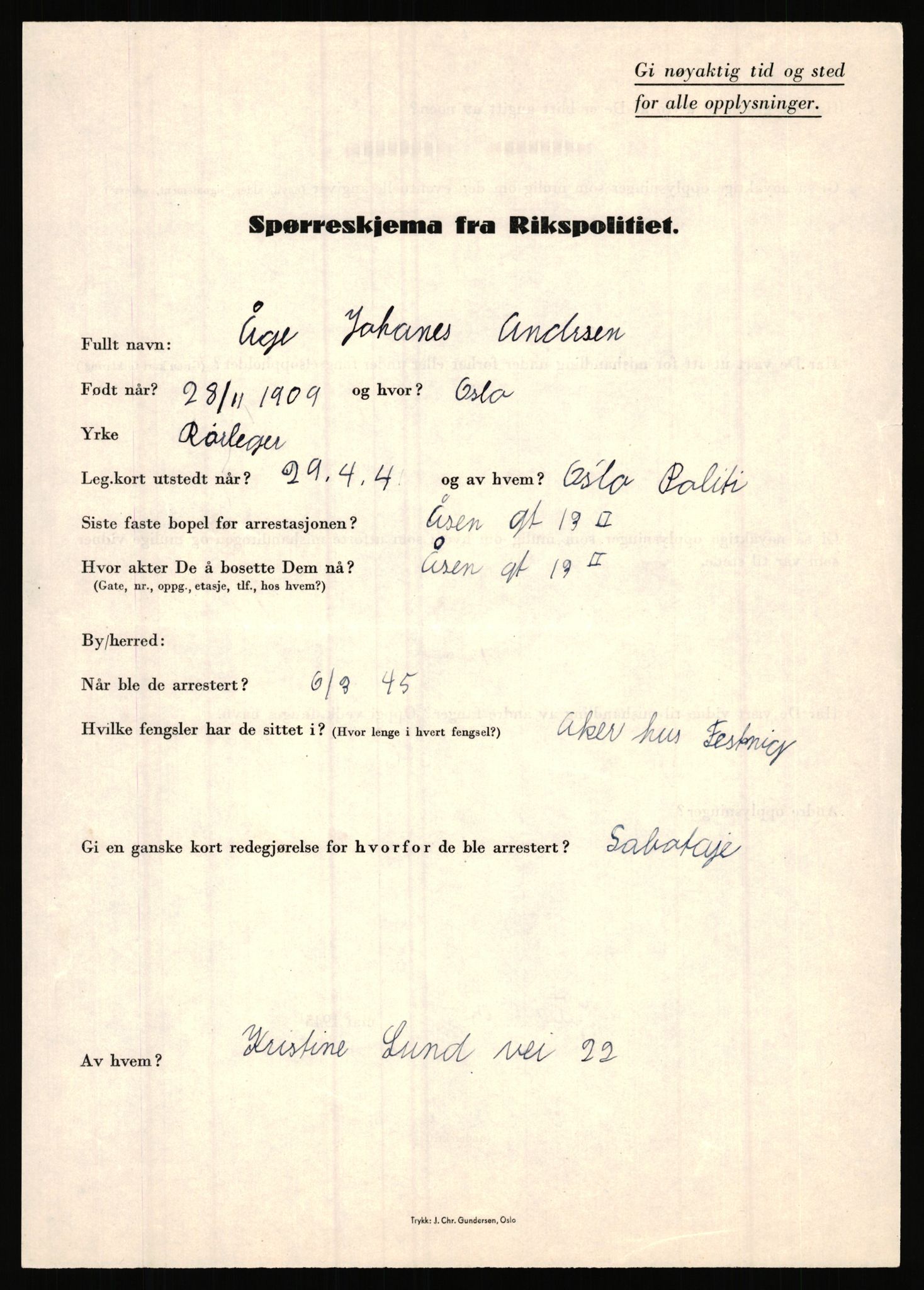 Rikspolitisjefen, AV/RA-S-1560/L/L0001: Abelseth, Rudolf - Berentsen, Odd, 1940-1945, p. 747