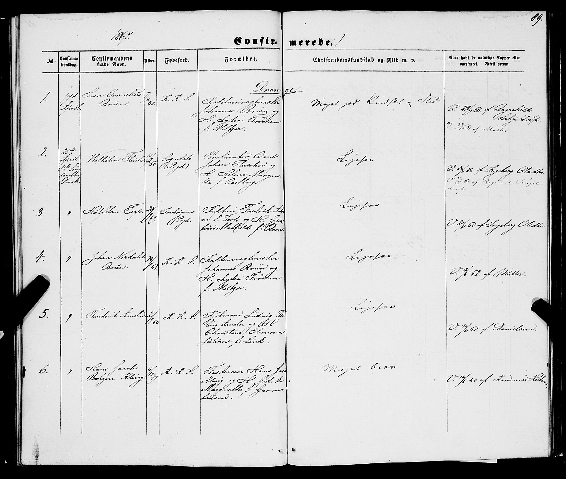 Korskirken sokneprestembete, SAB/A-76101/H/Haa/L0069: Curate's parish register no. A 4, 1856-1869, p. 89