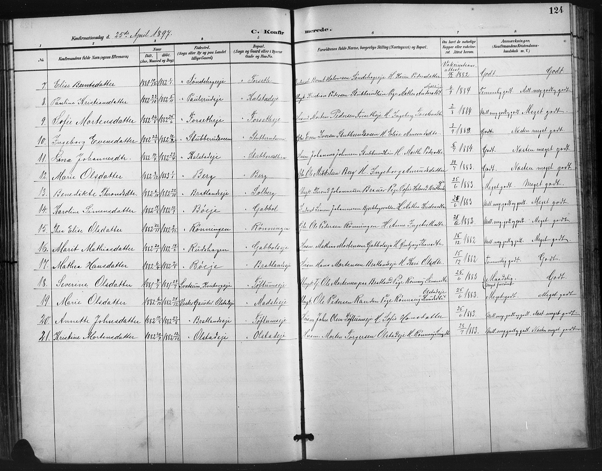 Vestre Gausdal prestekontor, AV/SAH-PREST-094/H/Ha/Hab/L0003: Parish register (copy) no. 3, 1896-1925, p. 124