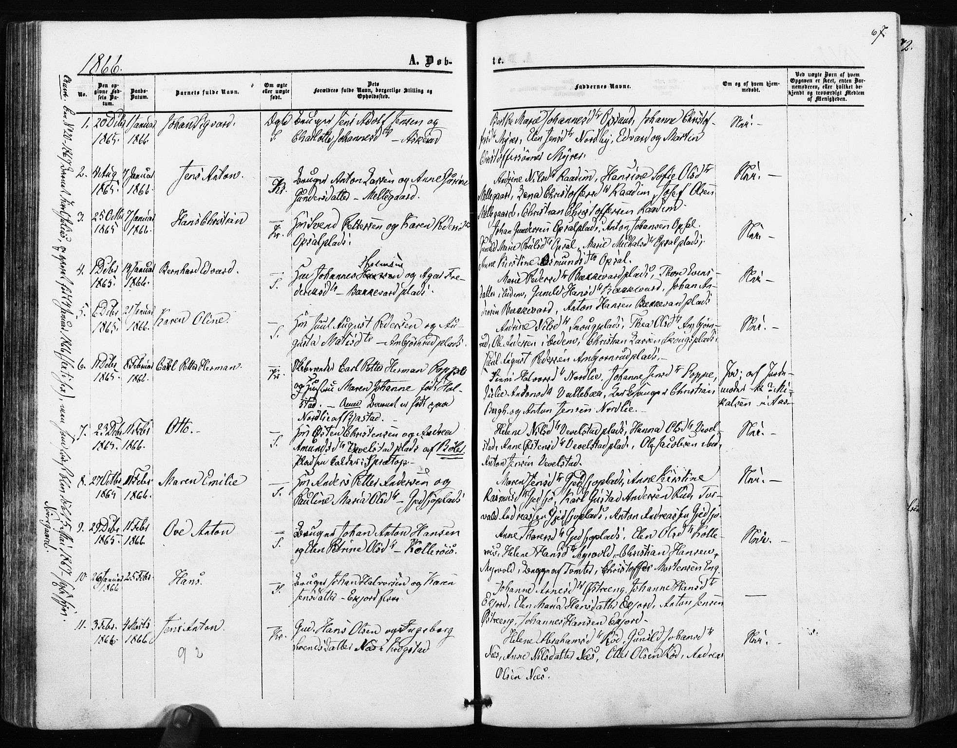Kråkstad prestekontor Kirkebøker, SAO/A-10125a/F/Fa/L0007: Parish register (official) no. I 7, 1858-1870, p. 67