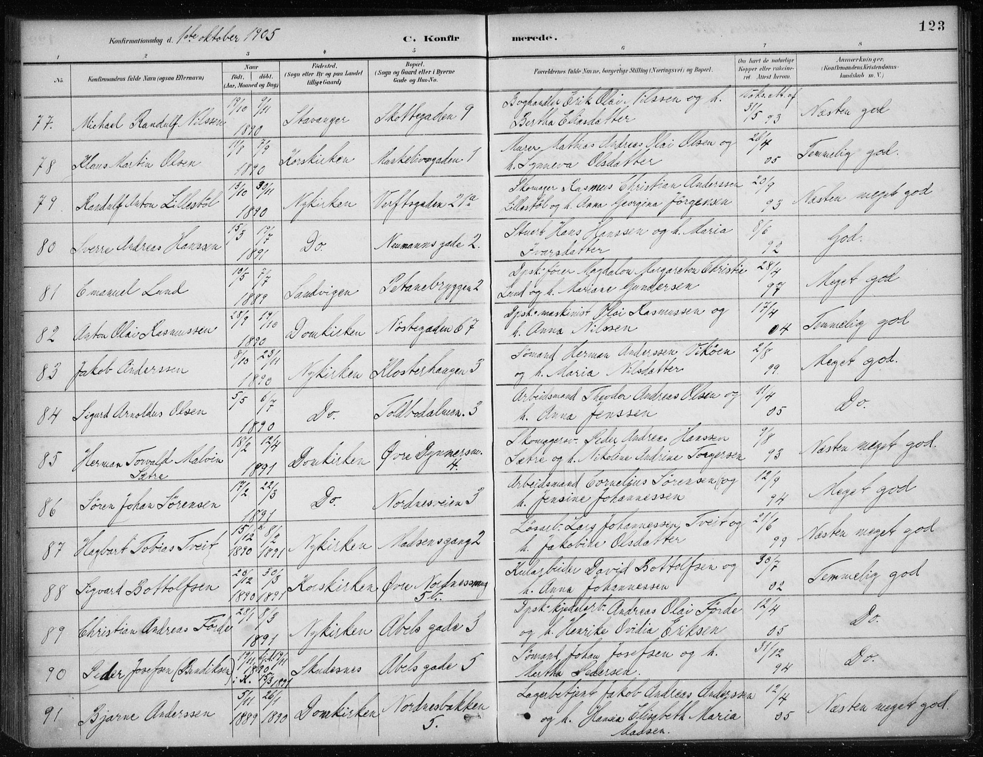 Nykirken Sokneprestembete, SAB/A-77101/H/Haa/L0027: Parish register (official) no. C 6, 1886-1913, p. 123