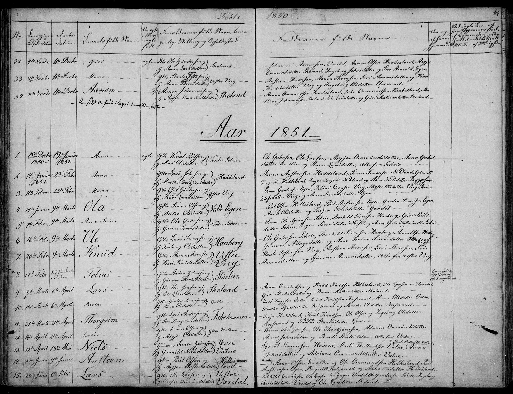 Hægebostad sokneprestkontor, AV/SAK-1111-0024/F/Fa/Fab/L0002: Parish register (official) no. A 2, 1836-1872, p. 34