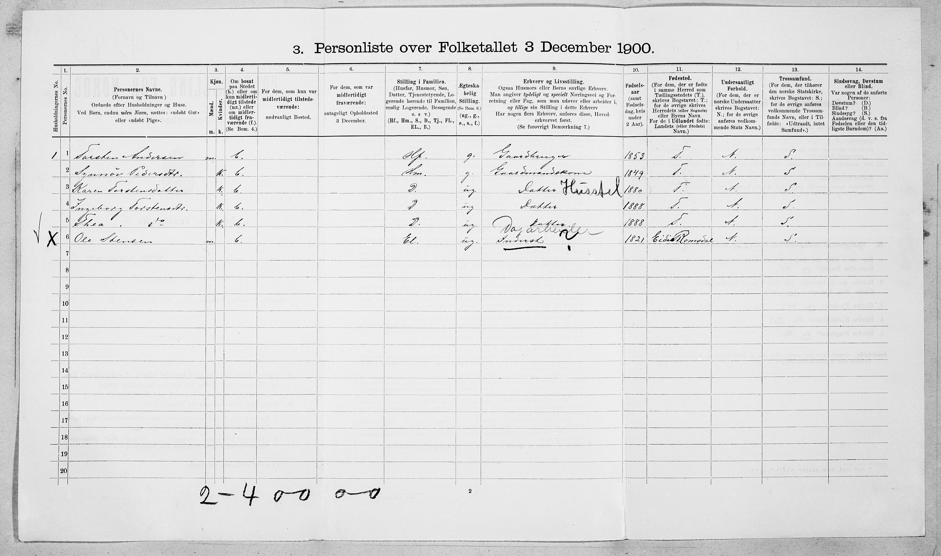 SAT, 1900 census for Veøy, 1900, p. 534