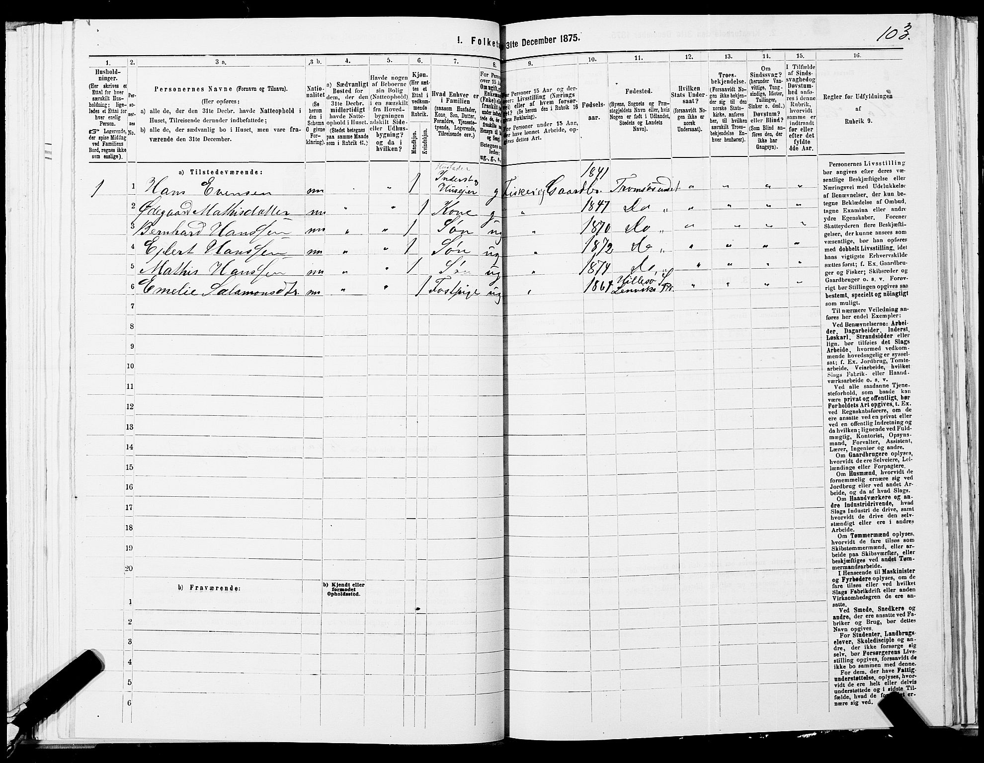 SATØ, 1875 census for 1934P Tromsøysund, 1875, p. 3103