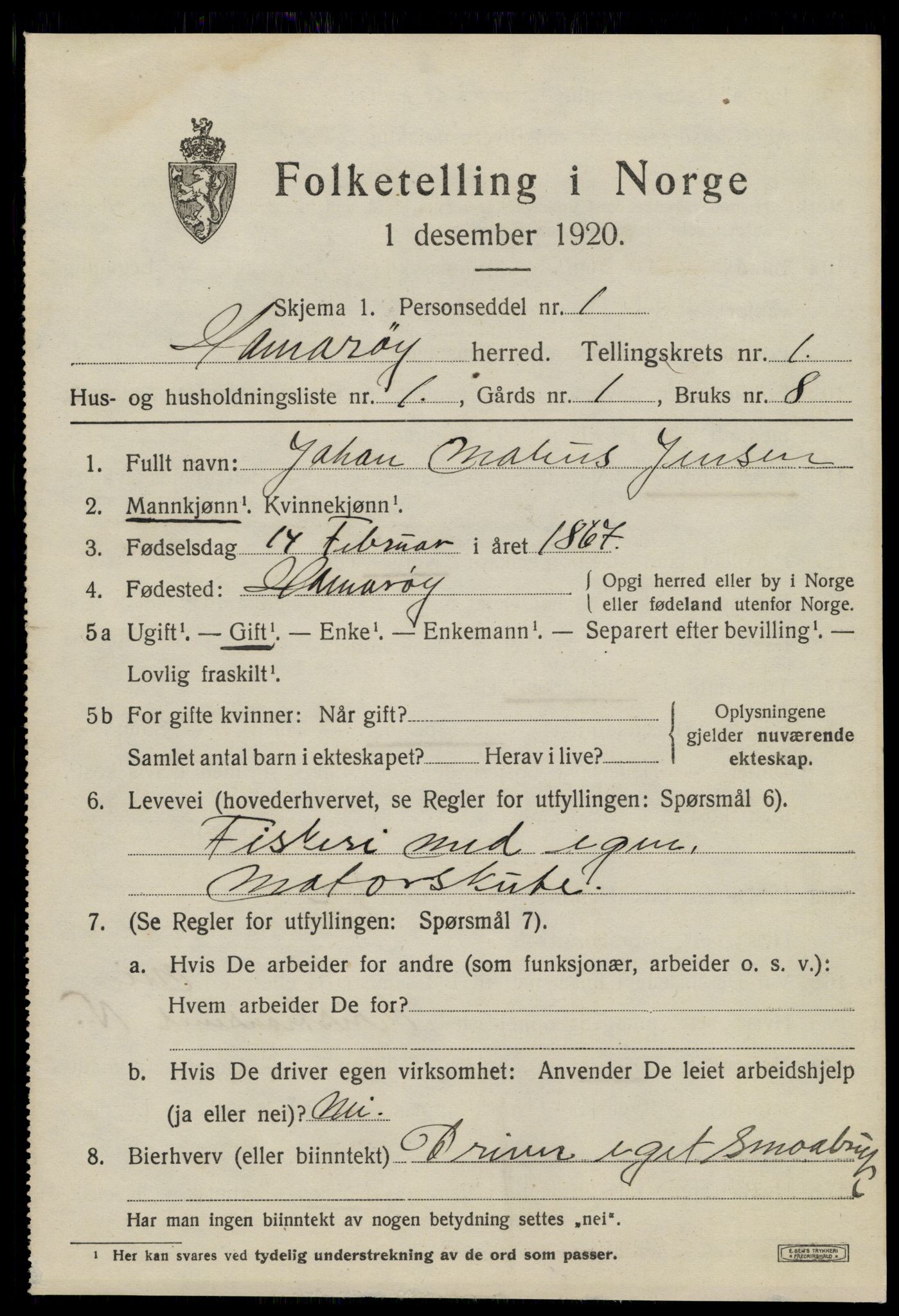 SAT, 1920 census for Hamarøy, 1920, p. 1178