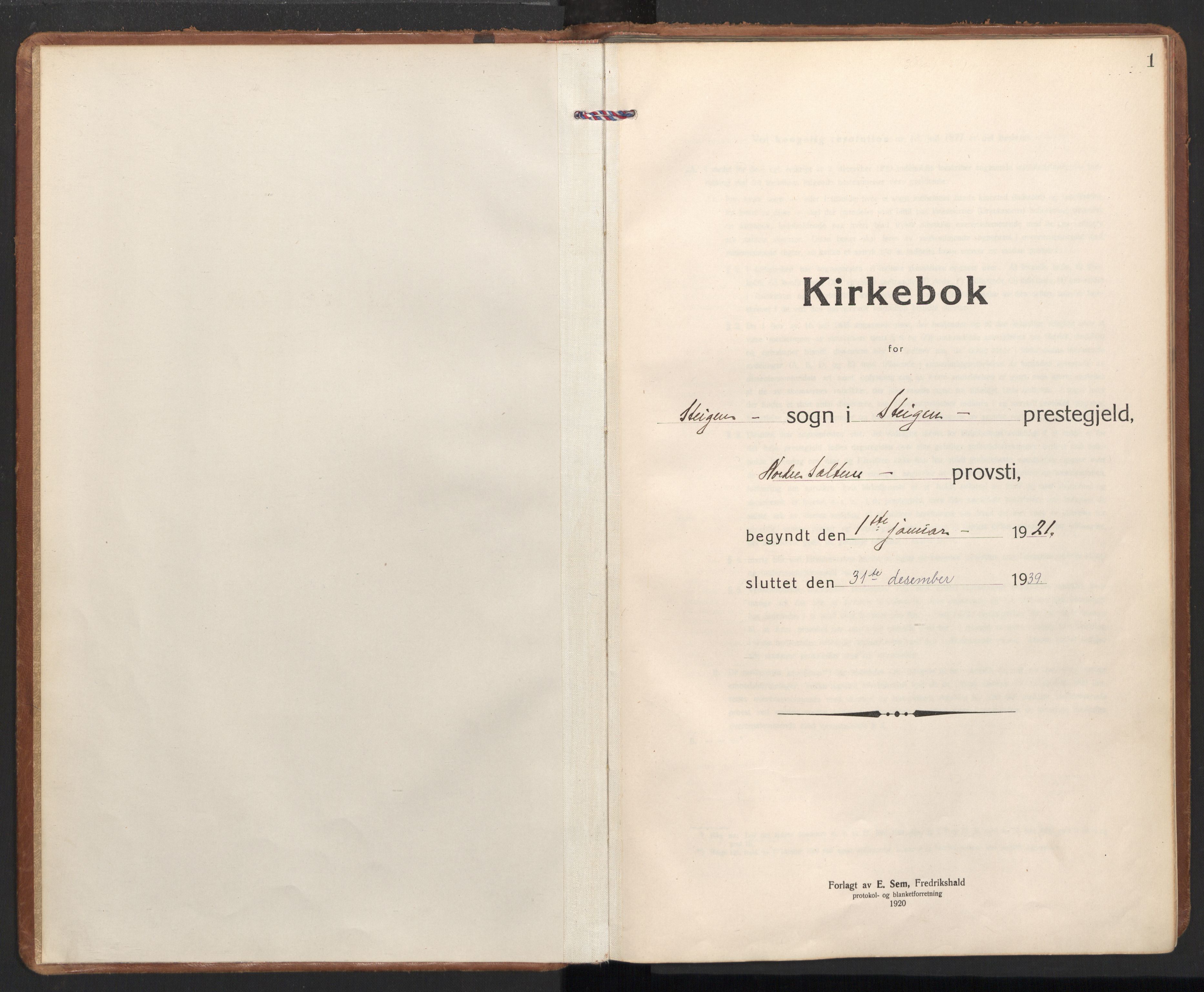 Ministerialprotokoller, klokkerbøker og fødselsregistre - Nordland, AV/SAT-A-1459/855/L0809: Parish register (official) no. 855A18, 1921-1939, p. 1