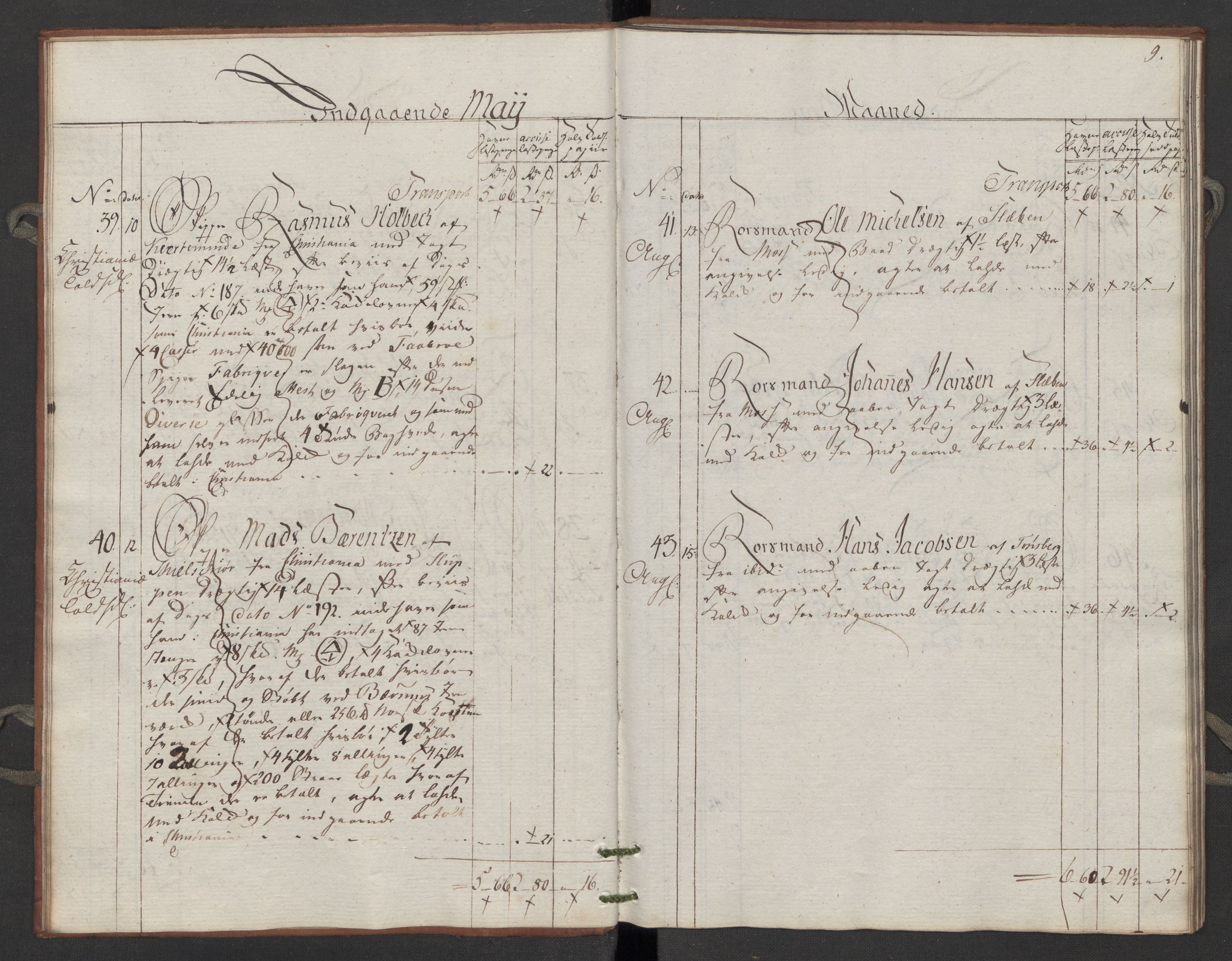 Generaltollkammeret, tollregnskaper, AV/RA-EA-5490/R06/L0195/0002: Tollregnskaper Kristiania / Inngående tollbok Slependen, 1794, p. 8b-9a