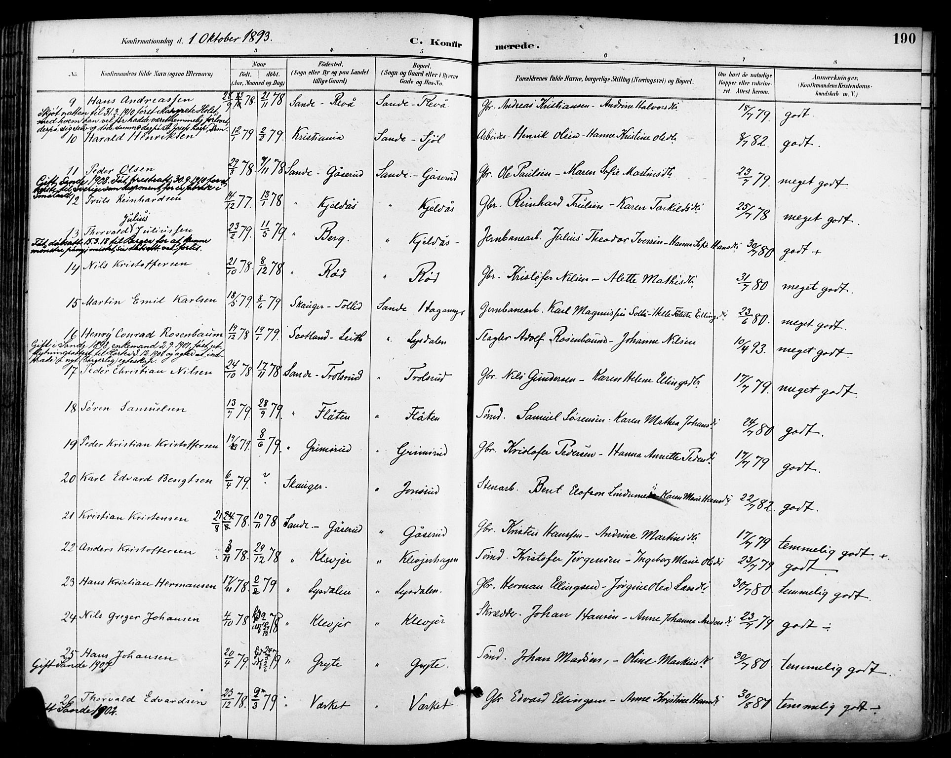 Sande Kirkebøker, AV/SAKO-A-53/F/Fa/L0007: Parish register (official) no. 7, 1888-1903, p. 190