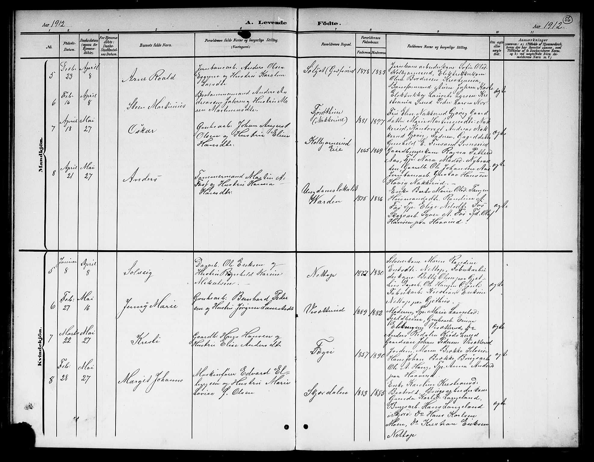 Hole kirkebøker, SAKO/A-228/G/Gb/L0004: Parish register (copy) no. II 4, 1901-1916, p. 56