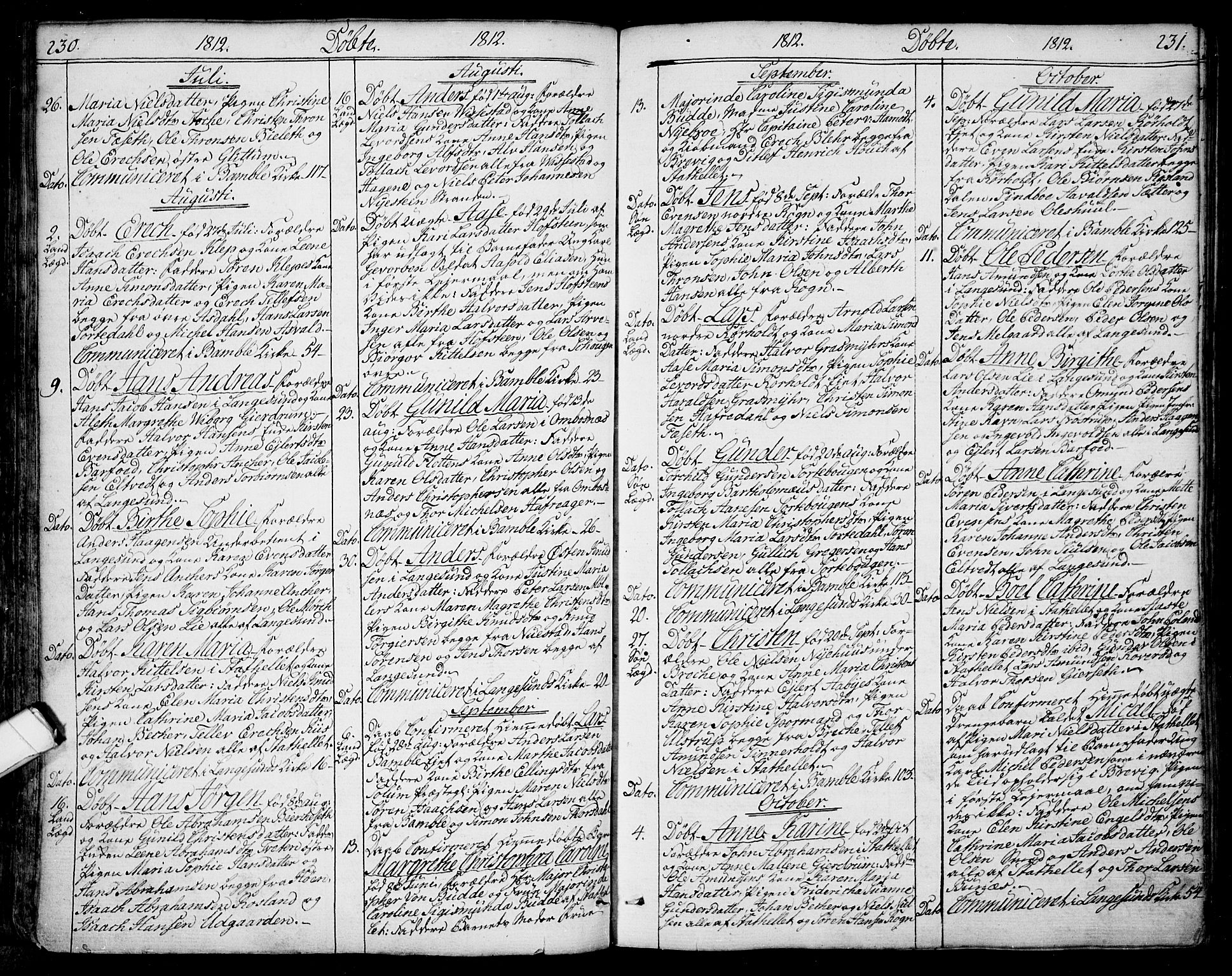 Bamble kirkebøker, SAKO/A-253/F/Fa/L0002: Parish register (official) no. I 2, 1775-1814, p. 230-231