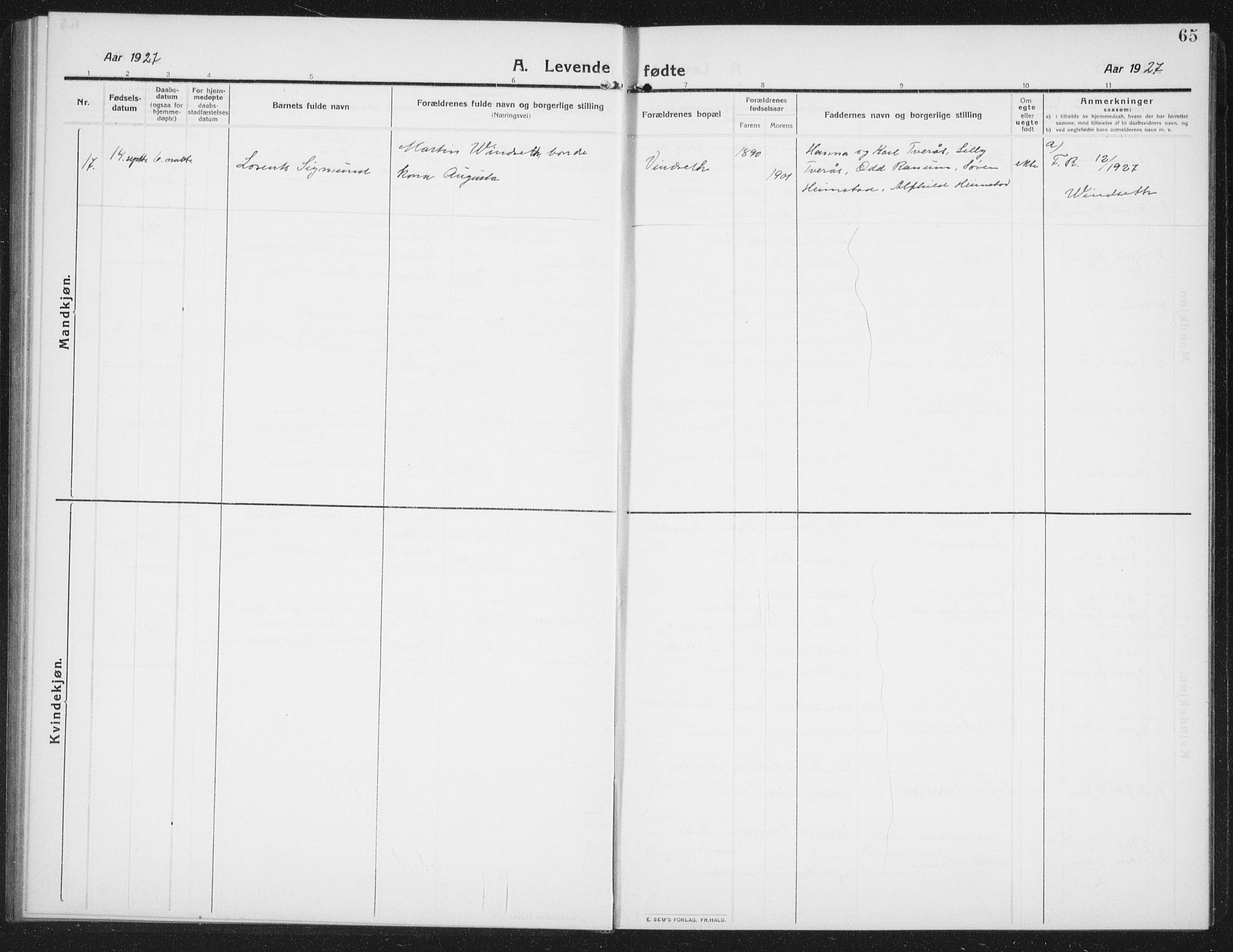Ministerialprotokoller, klokkerbøker og fødselsregistre - Nord-Trøndelag, SAT/A-1458/774/L0630: Parish register (copy) no. 774C01, 1910-1934, p. 65