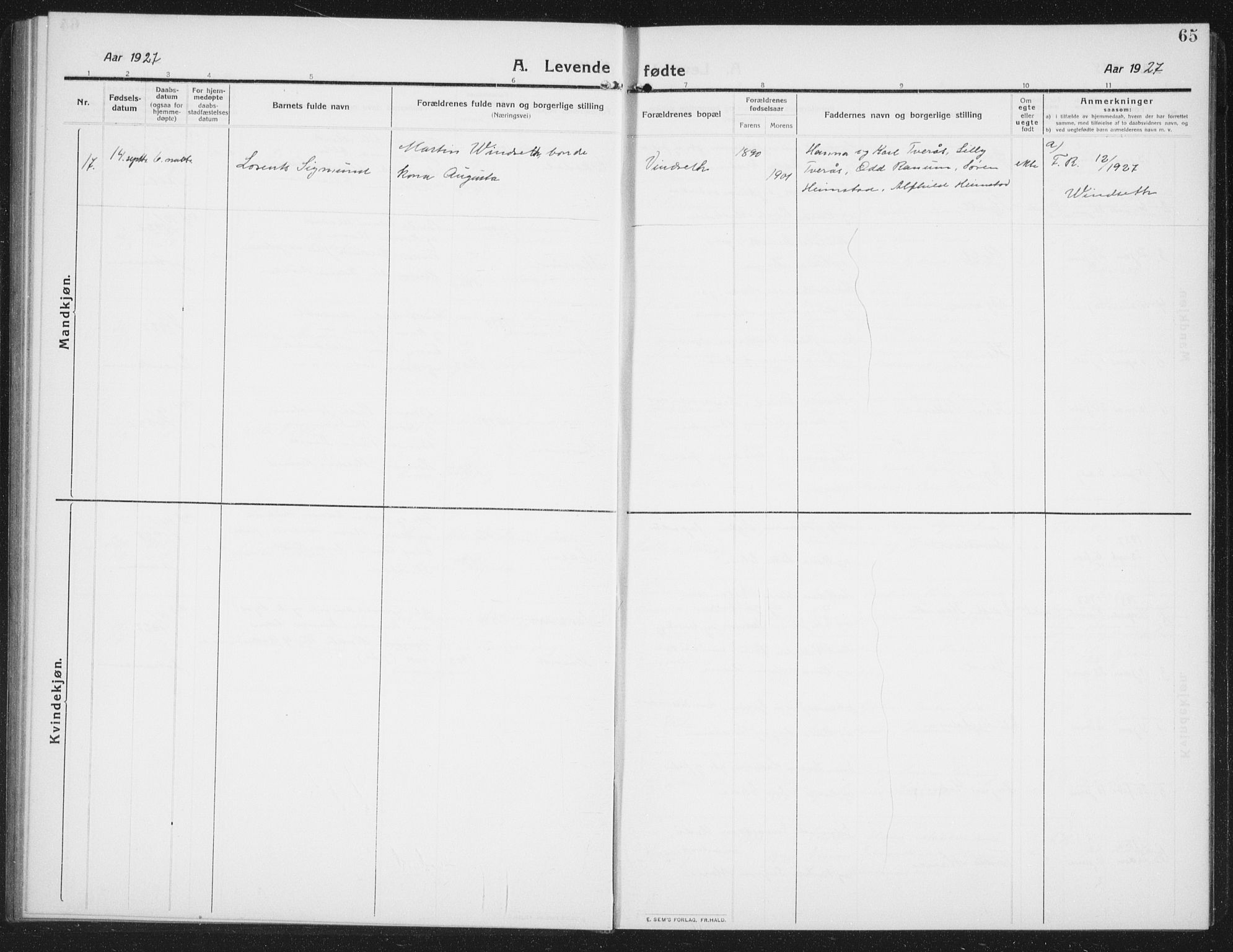 Ministerialprotokoller, klokkerbøker og fødselsregistre - Nord-Trøndelag, AV/SAT-A-1458/774/L0630: Parish register (copy) no. 774C01, 1910-1934, p. 65