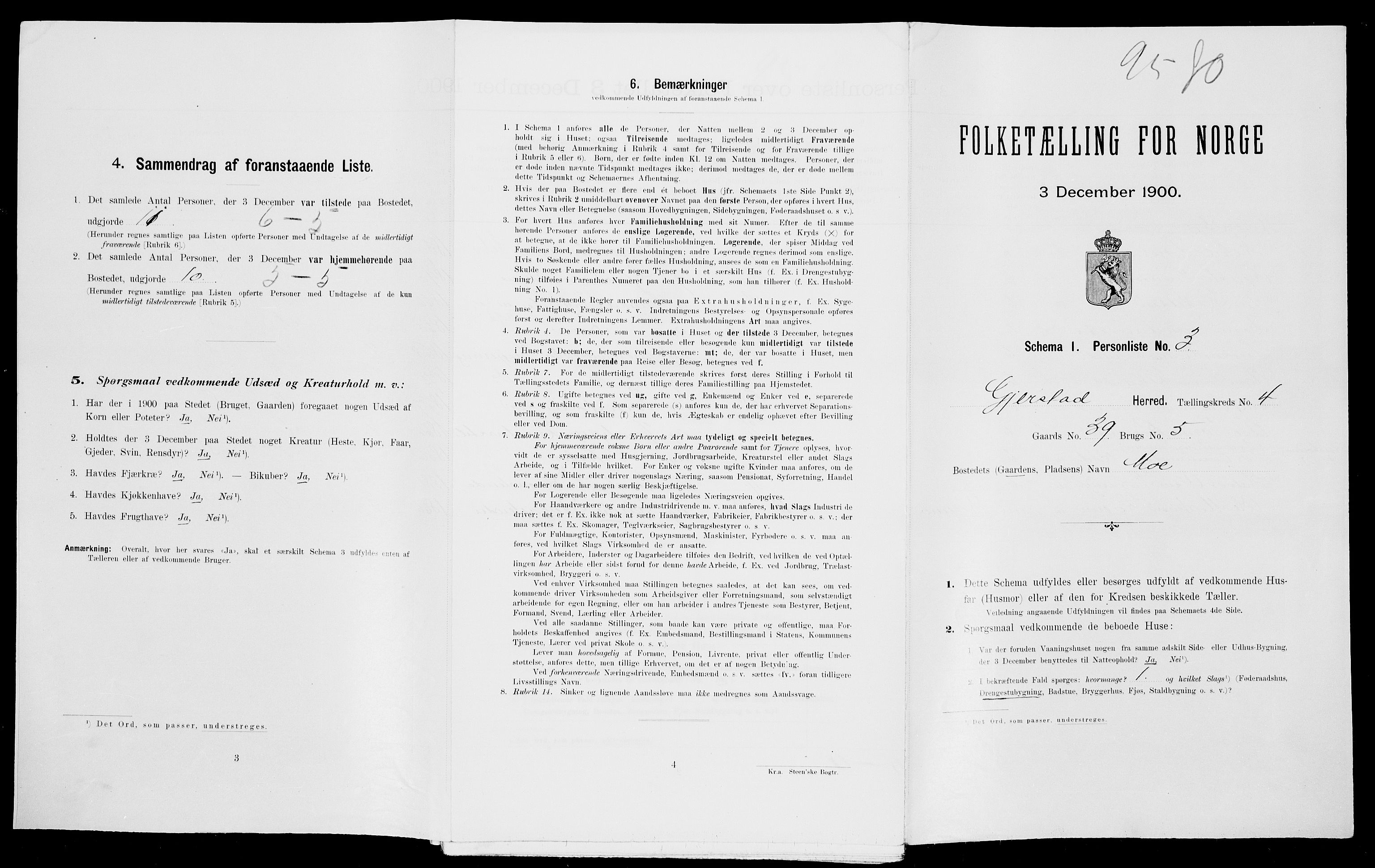 SAK, 1900 census for Gjerstad, 1900, p. 346