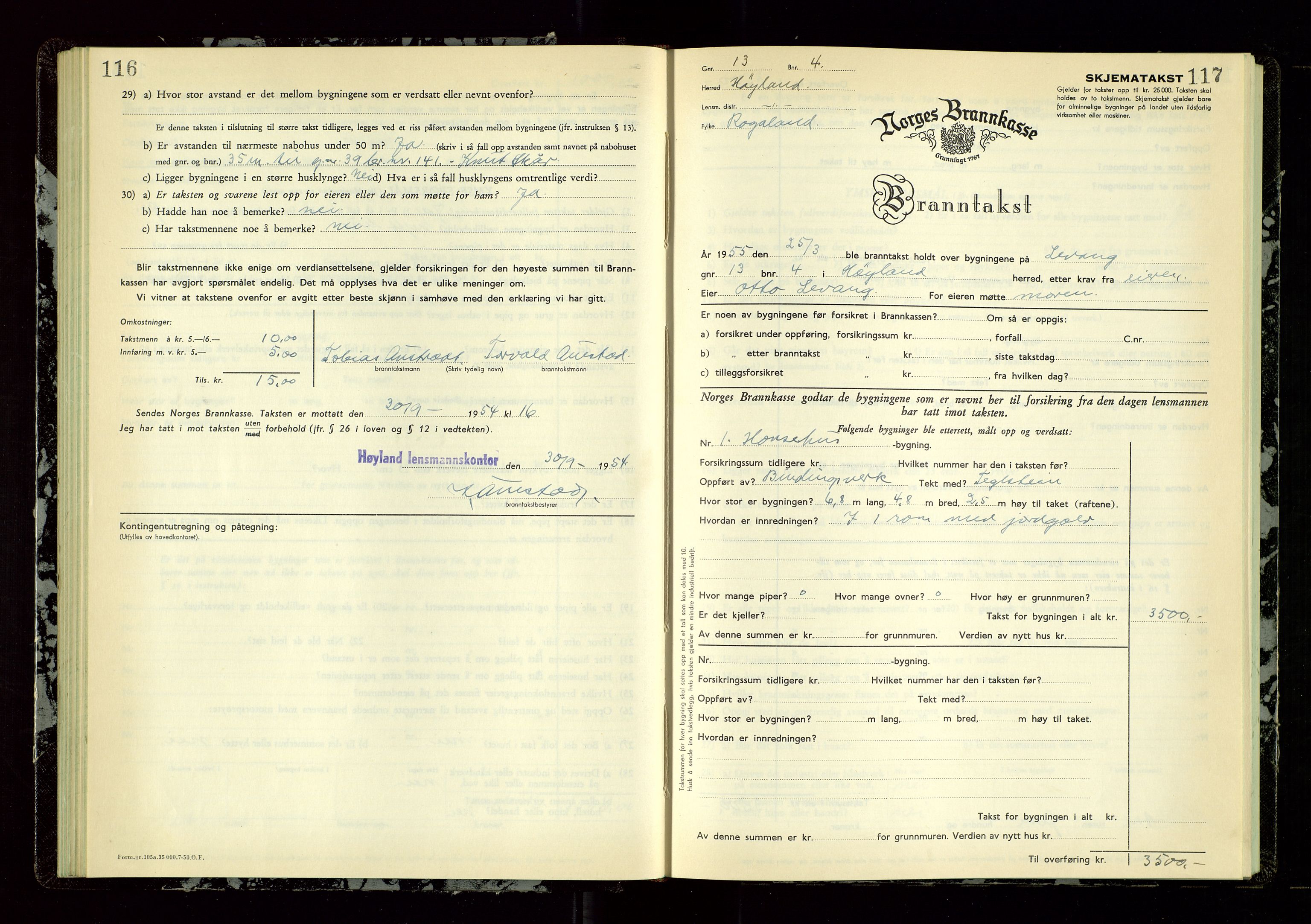 Høyland/Sandnes lensmannskontor, SAST/A-100166/Gob/L0009: "Branntakstprotokoll", 1952-1955, p. 116-117