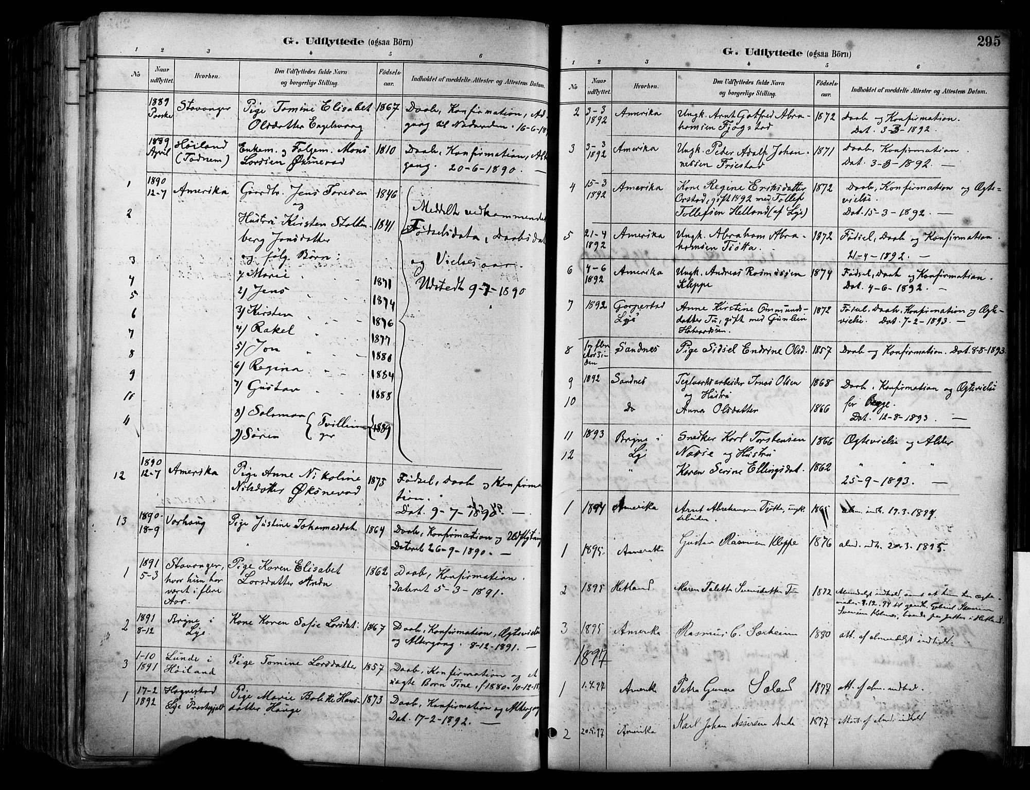 Klepp sokneprestkontor, SAST/A-101803/001/3/30BA/L0009: Parish register (official) no. A 7, 1886-1915, p. 295