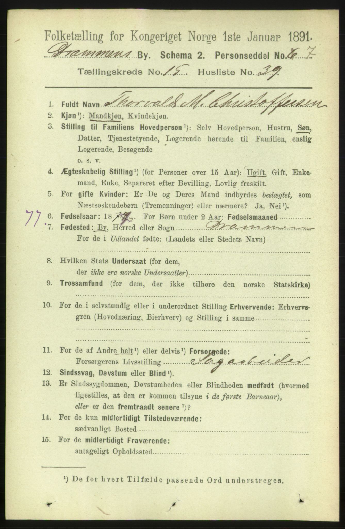 RA, 1891 census for 0602 Drammen, 1891, p. 10945
