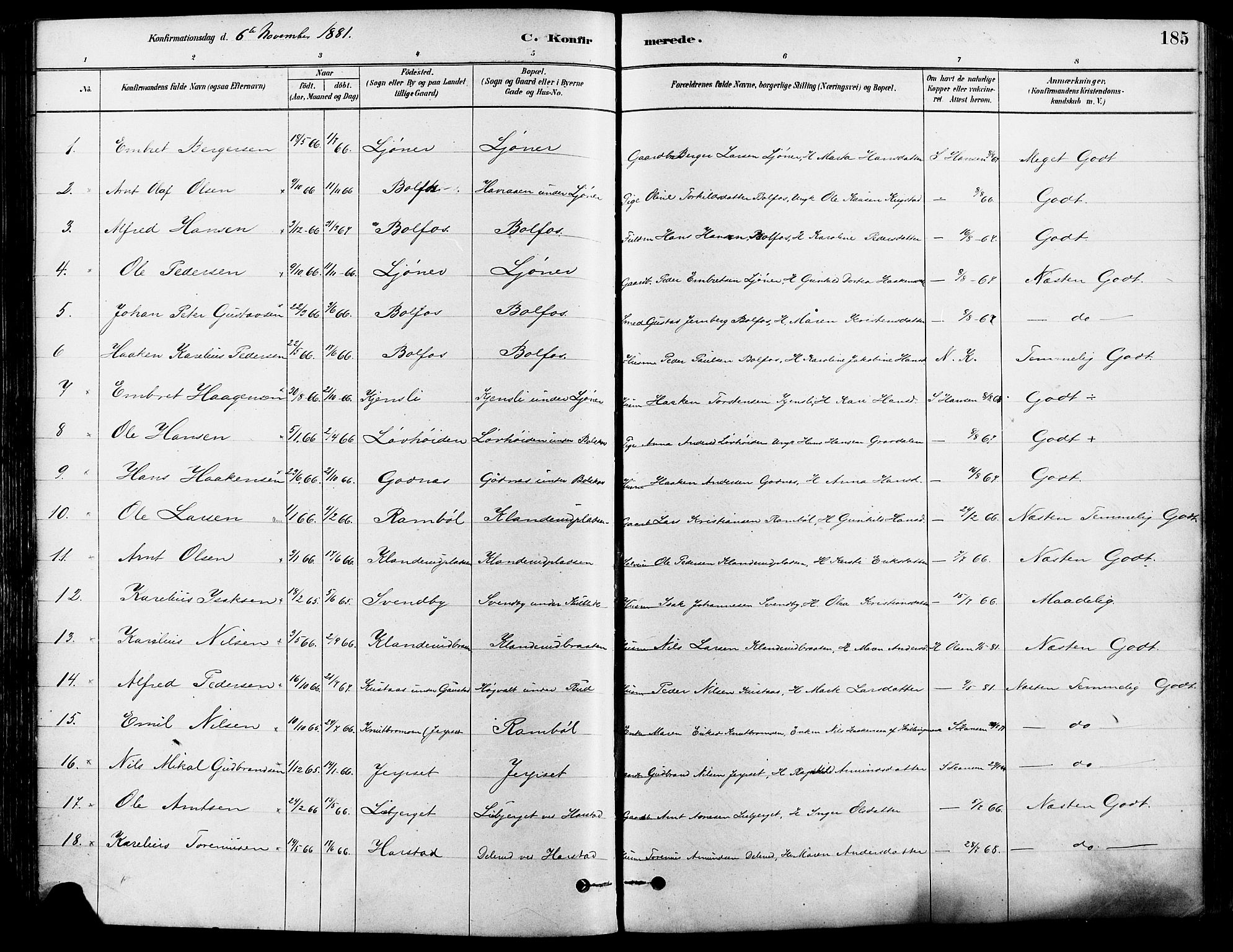 Eidskog prestekontor, AV/SAH-PREST-026/H/Ha/Haa/L0003: Parish register (official) no. 3, 1879-1892, p. 185