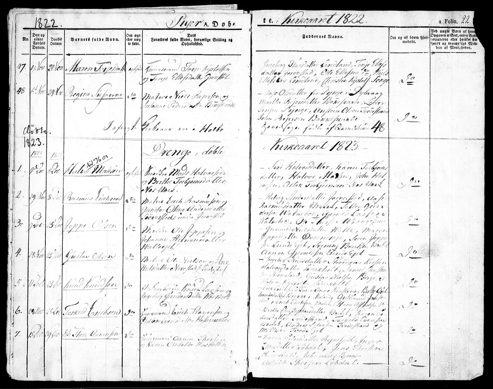 Holt sokneprestkontor, AV/SAK-1111-0021/F/Fa/L0006: Parish register (official) no. A 6, 1820-1835, p. 22