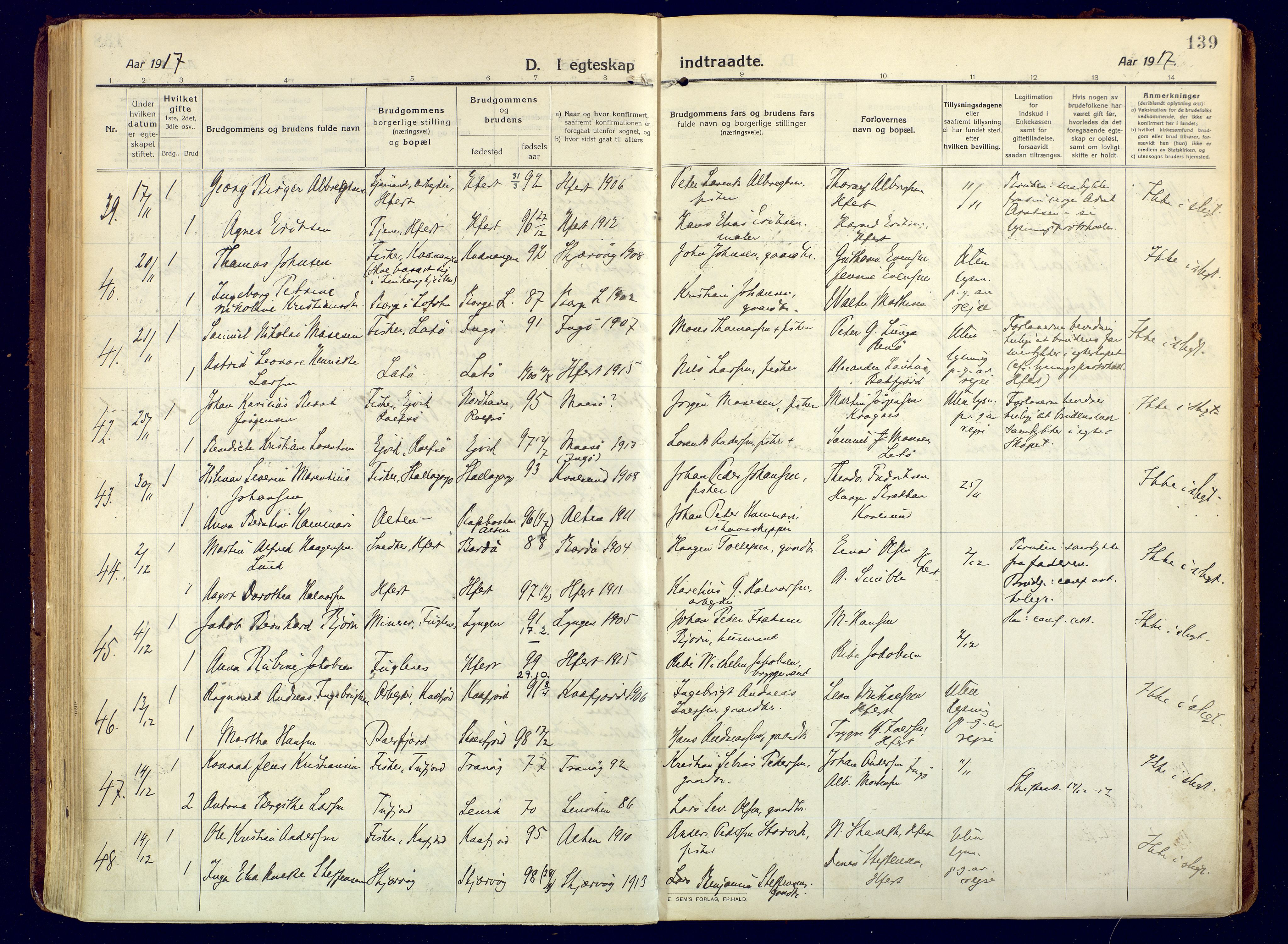 Hammerfest sokneprestkontor, AV/SATØ-S-1347/H/Ha/L0015.kirke: Parish register (official) no. 15, 1916-1923, p. 139