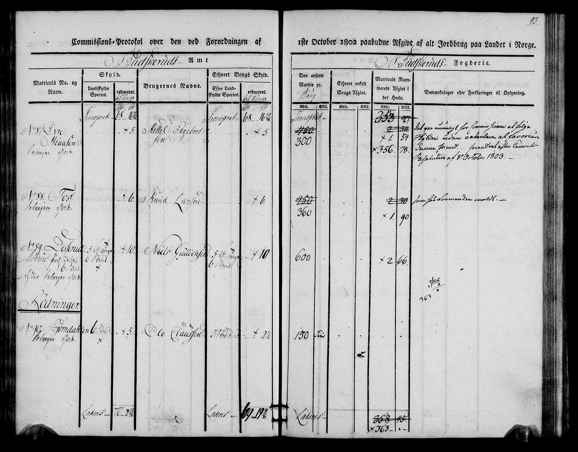 Rentekammeret inntil 1814, Realistisk ordnet avdeling, AV/RA-EA-4070/N/Ne/Nea/L0060: Buskerud fogderi. Kommisjonsprotokoll for Sigdal prestegjeld, 1803, p. 43