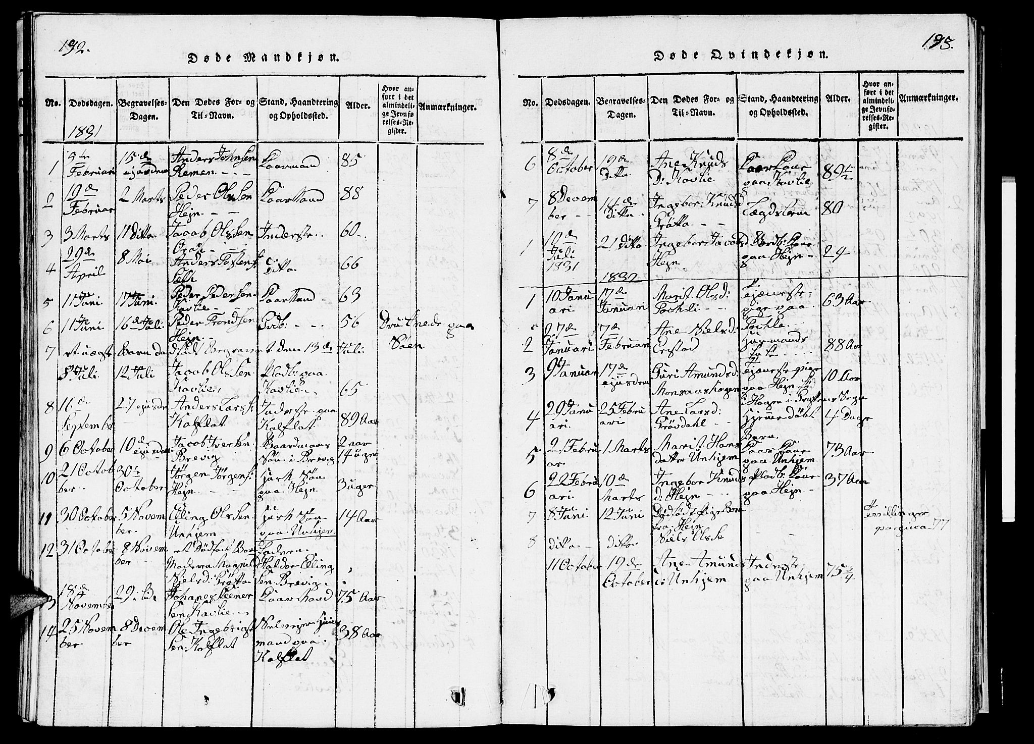 Ministerialprotokoller, klokkerbøker og fødselsregistre - Møre og Romsdal, SAT/A-1454/545/L0587: Parish register (copy) no. 545C01, 1818-1836, p. 192-193