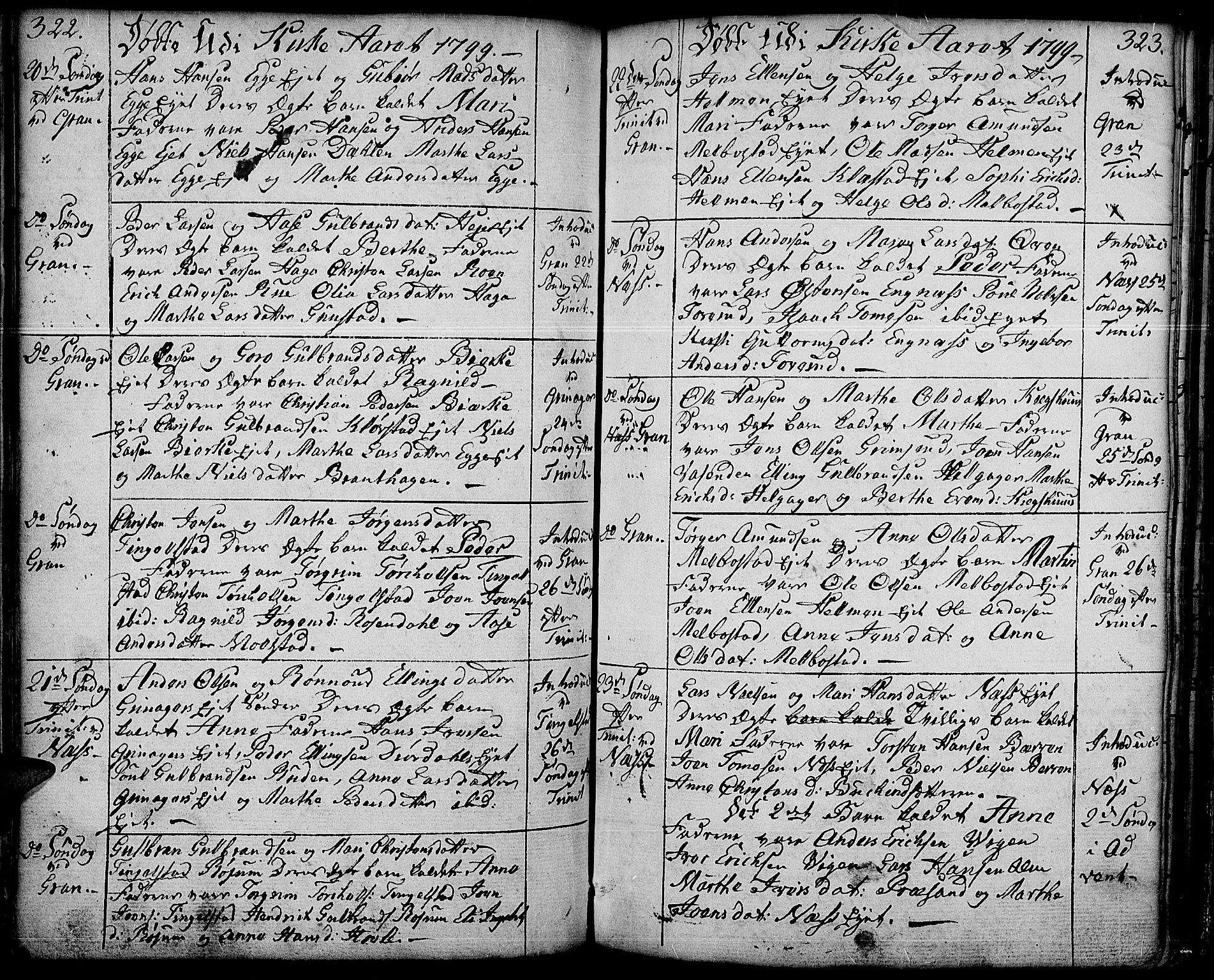 Gran prestekontor, AV/SAH-PREST-112/H/Ha/Haa/L0006: Parish register (official) no. 6, 1787-1824, p. 322-323