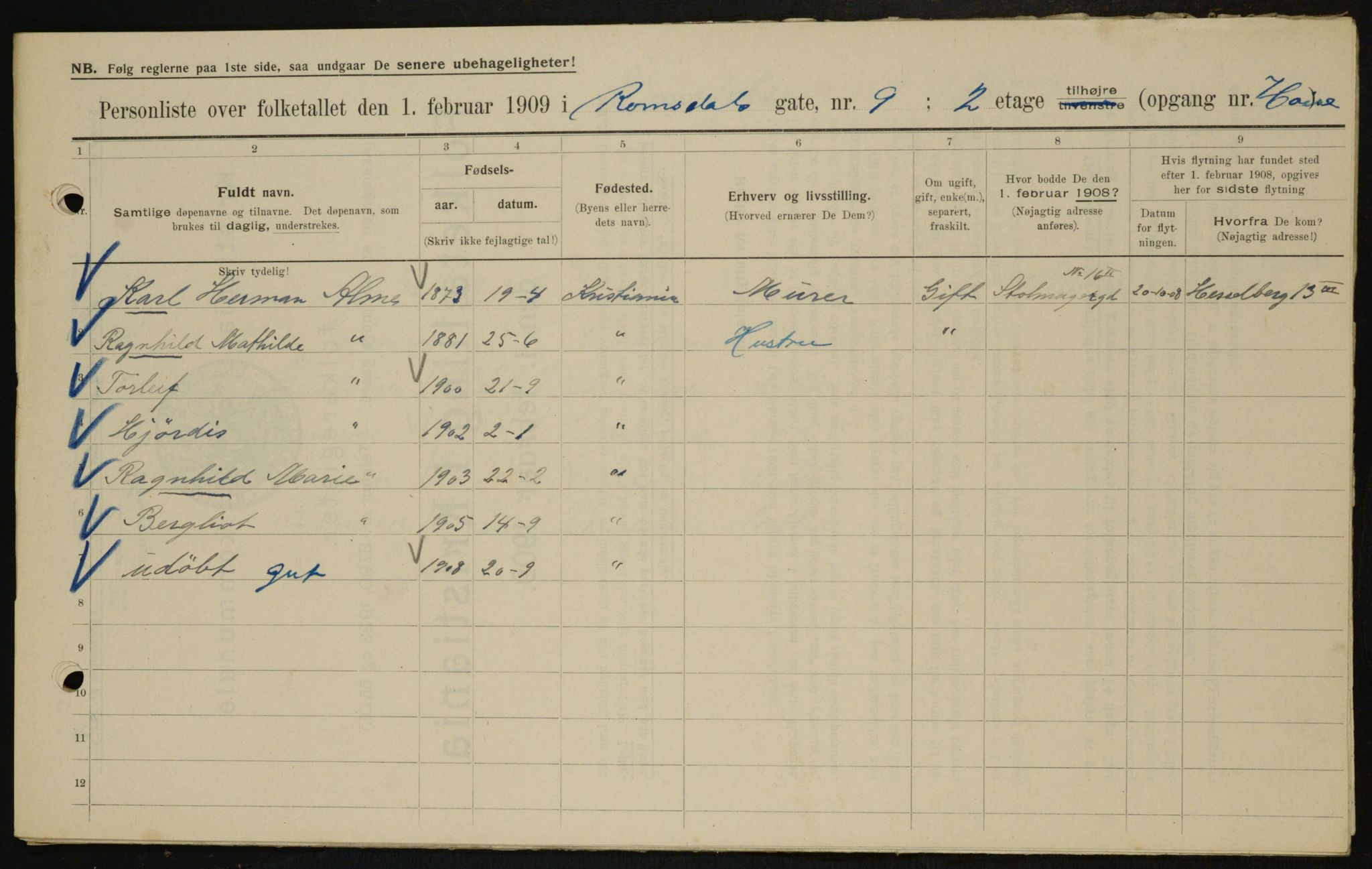 OBA, Municipal Census 1909 for Kristiania, 1909, p. 75549