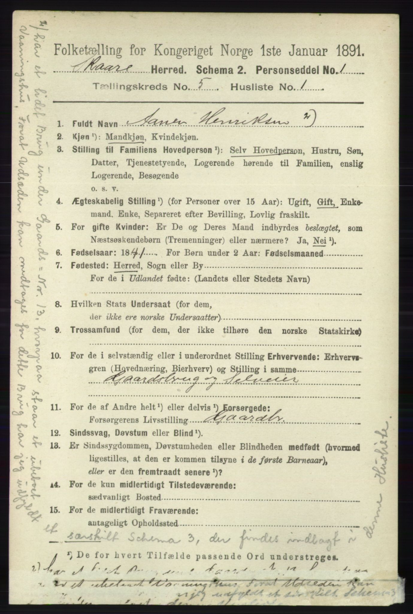 RA, 1891 census for 1153 Skåre, 1891, p. 2155
