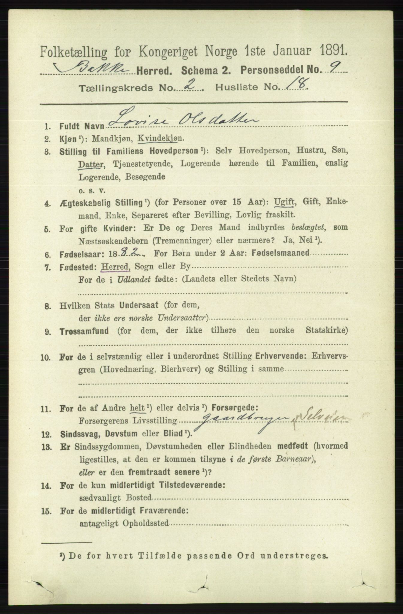 RA, 1891 census for 1045 Bakke, 1891, p. 378