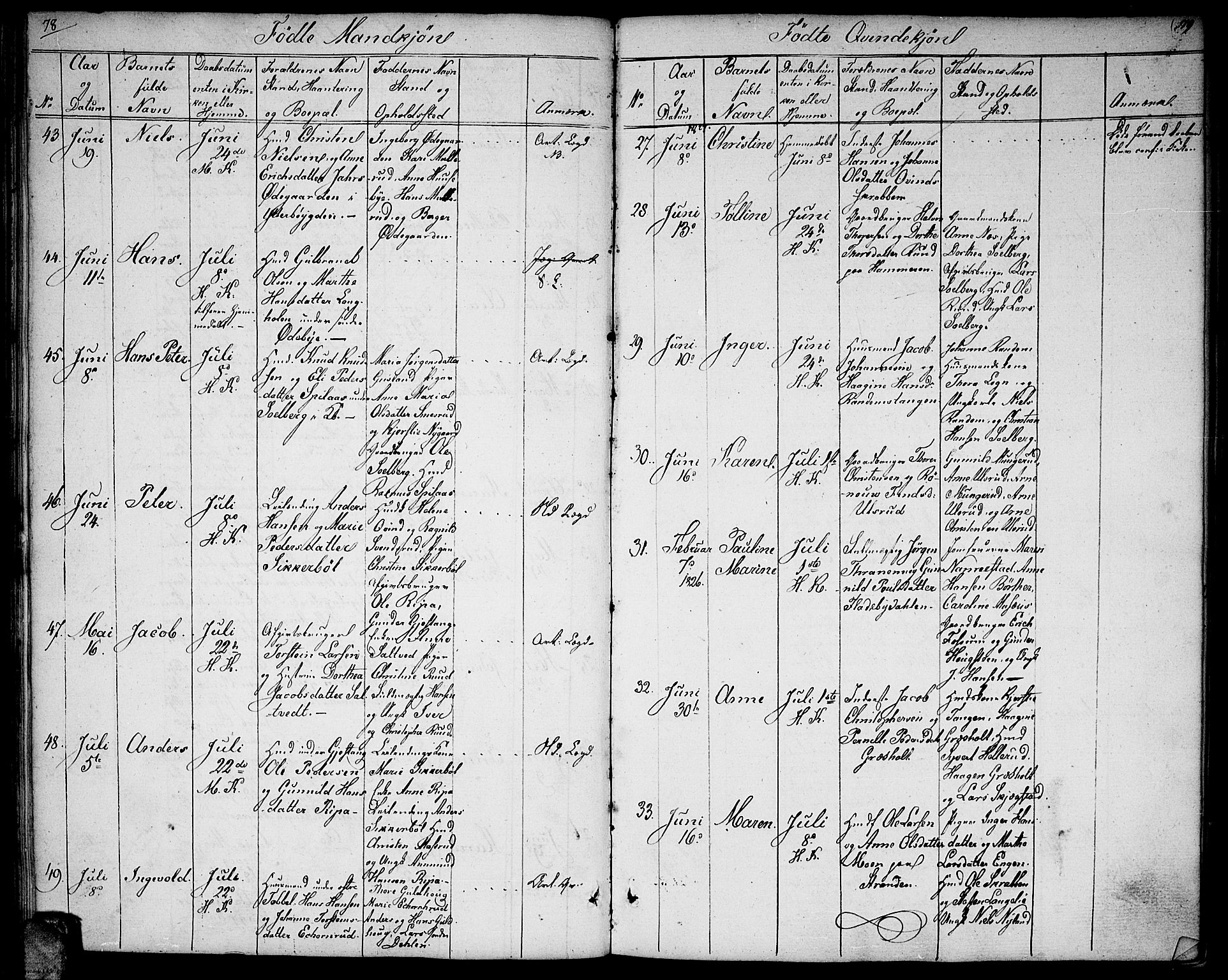 Enebakk prestekontor Kirkebøker, SAO/A-10171c/F/Fa/L0007: Parish register (official) no. I 7, 1823-1832, p. 78-79