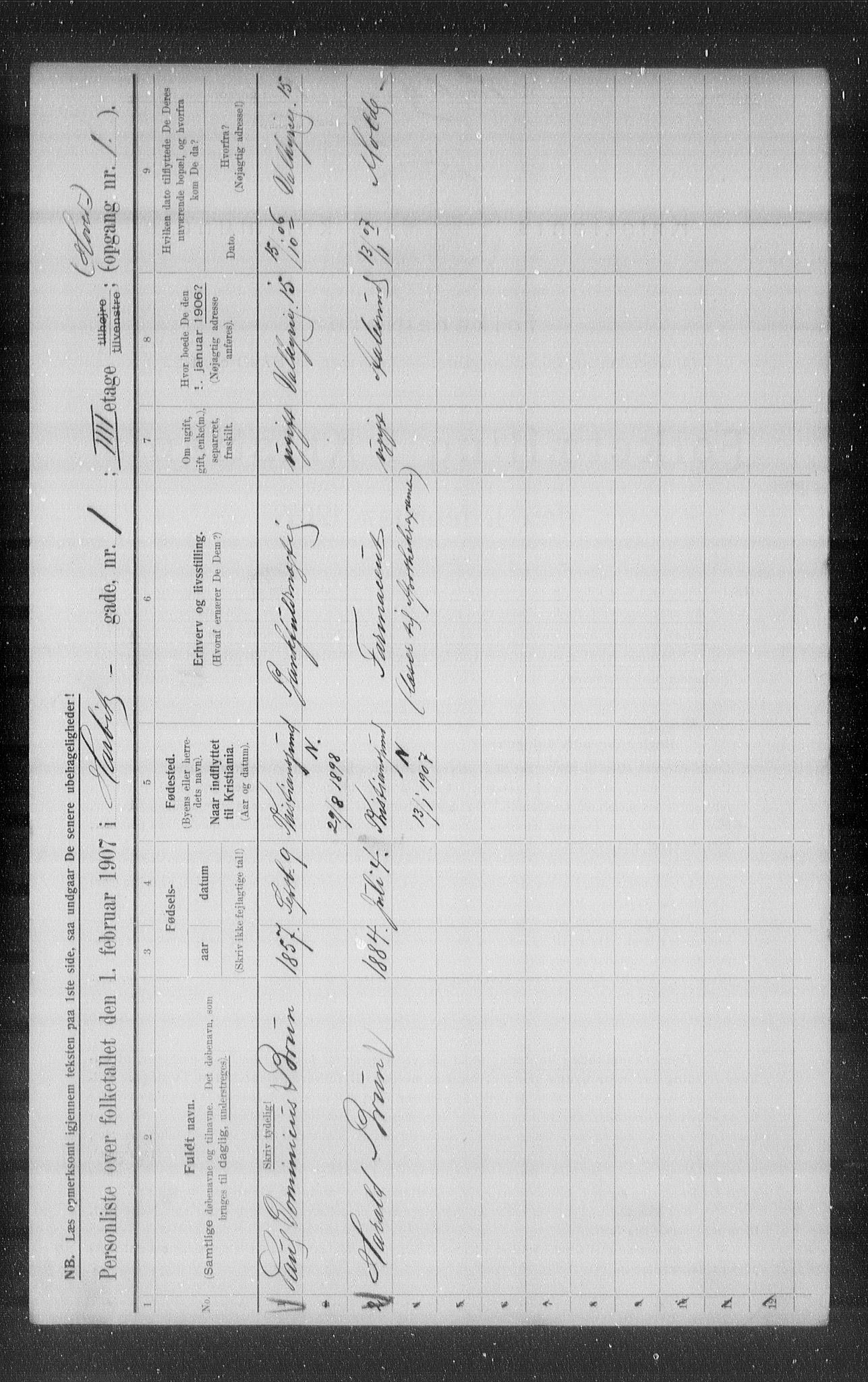 OBA, Municipal Census 1907 for Kristiania, 1907, p. 17968