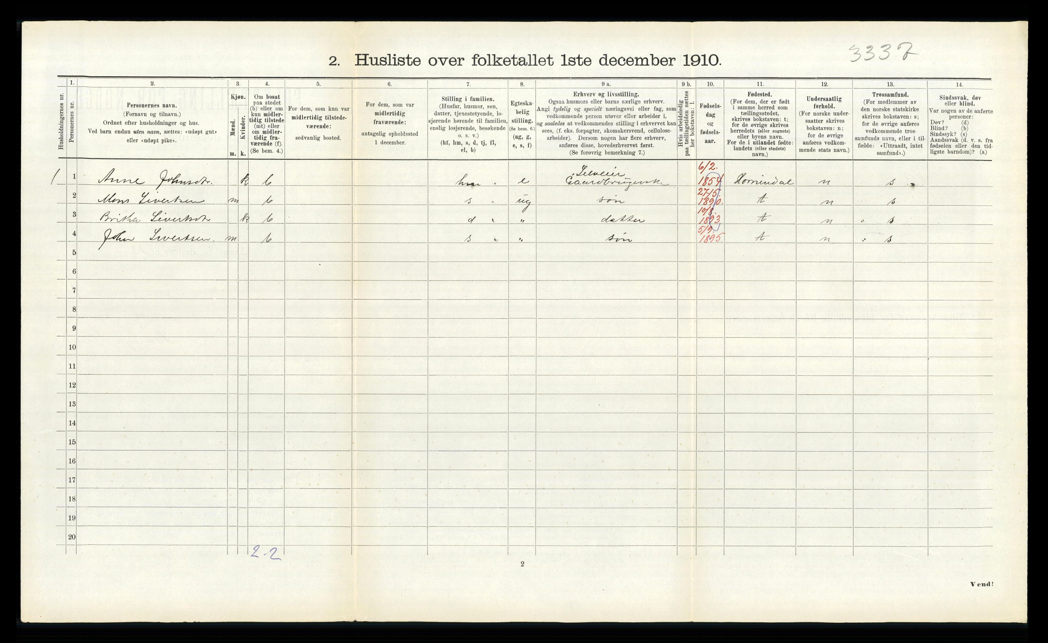 RA, 1910 census for Innvik, 1910, p. 93