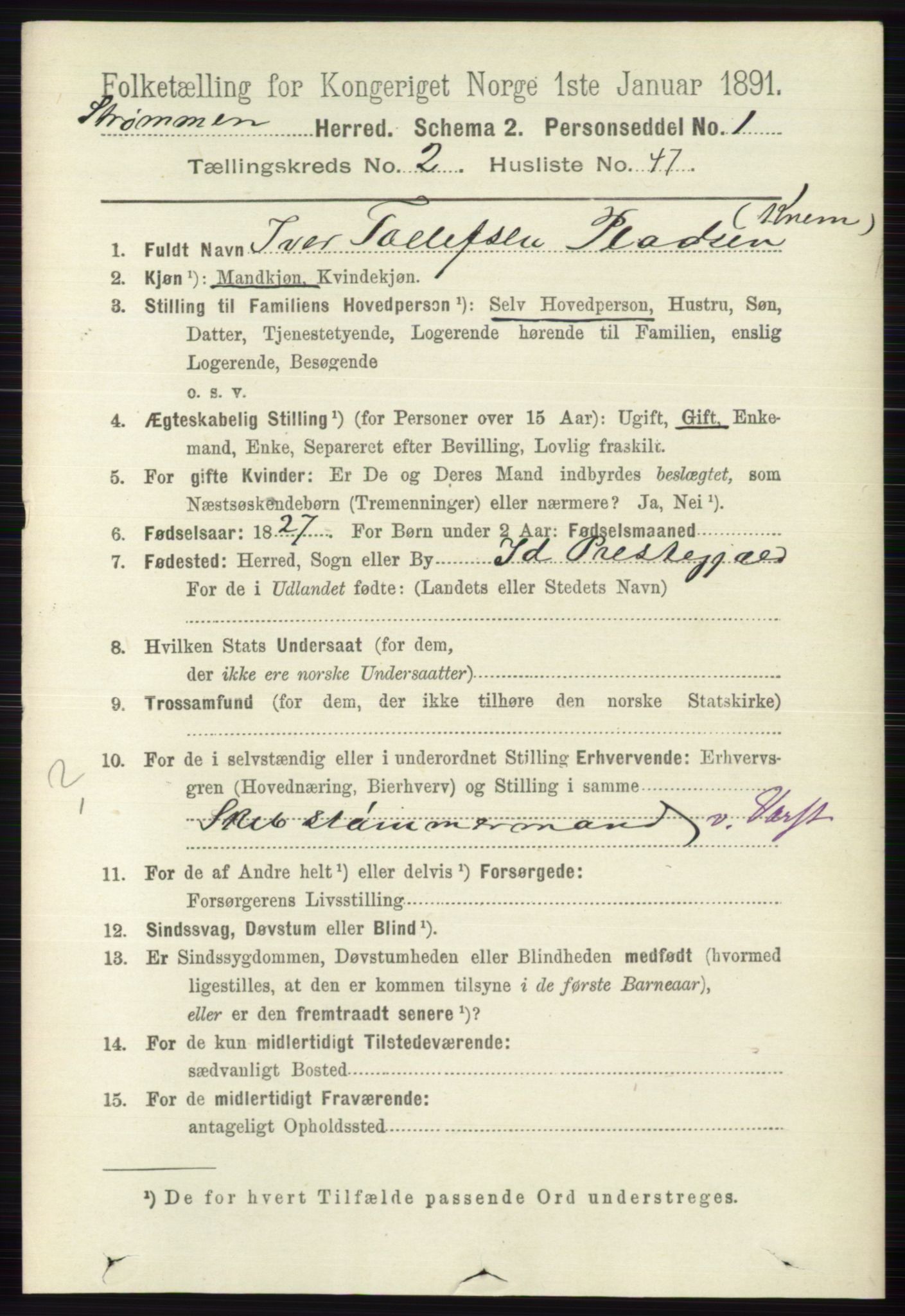 RA, 1891 census for 0711 Strømm, 1891, p. 980